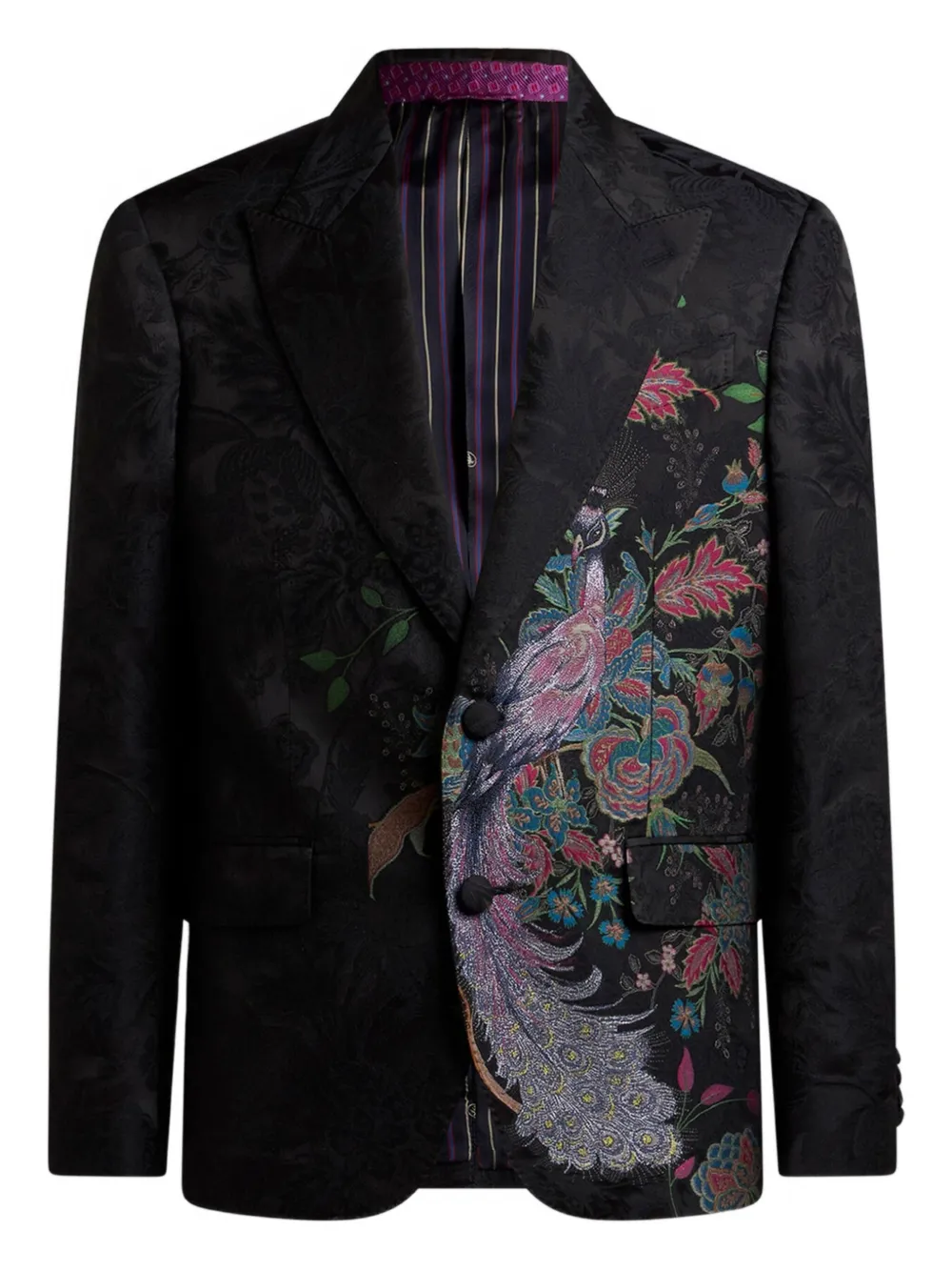 ETRO Blazer met enkele rij knopen en Peacock-jacquard Zwart
