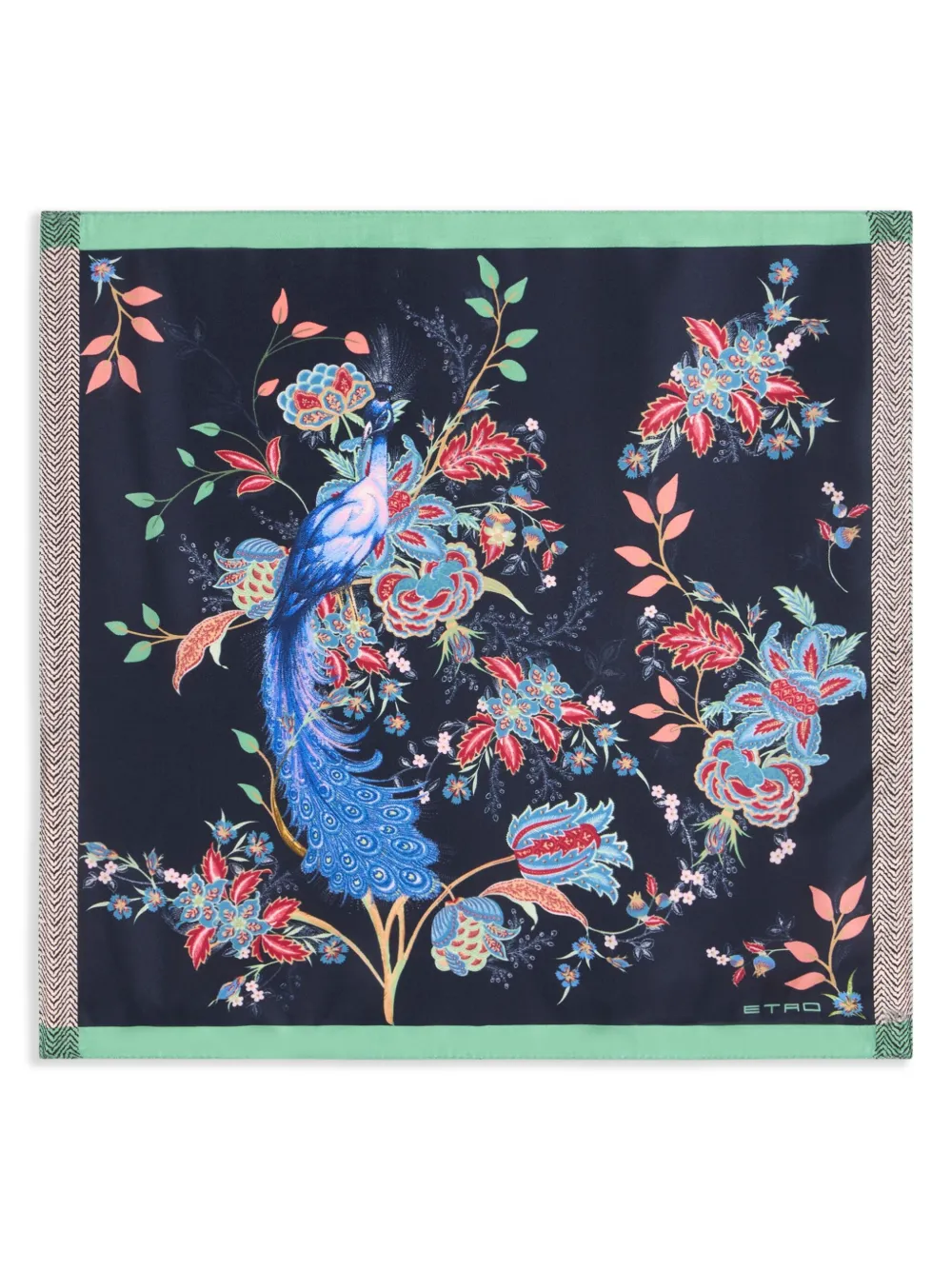 ETRO Pochet met pauwprint Blauw