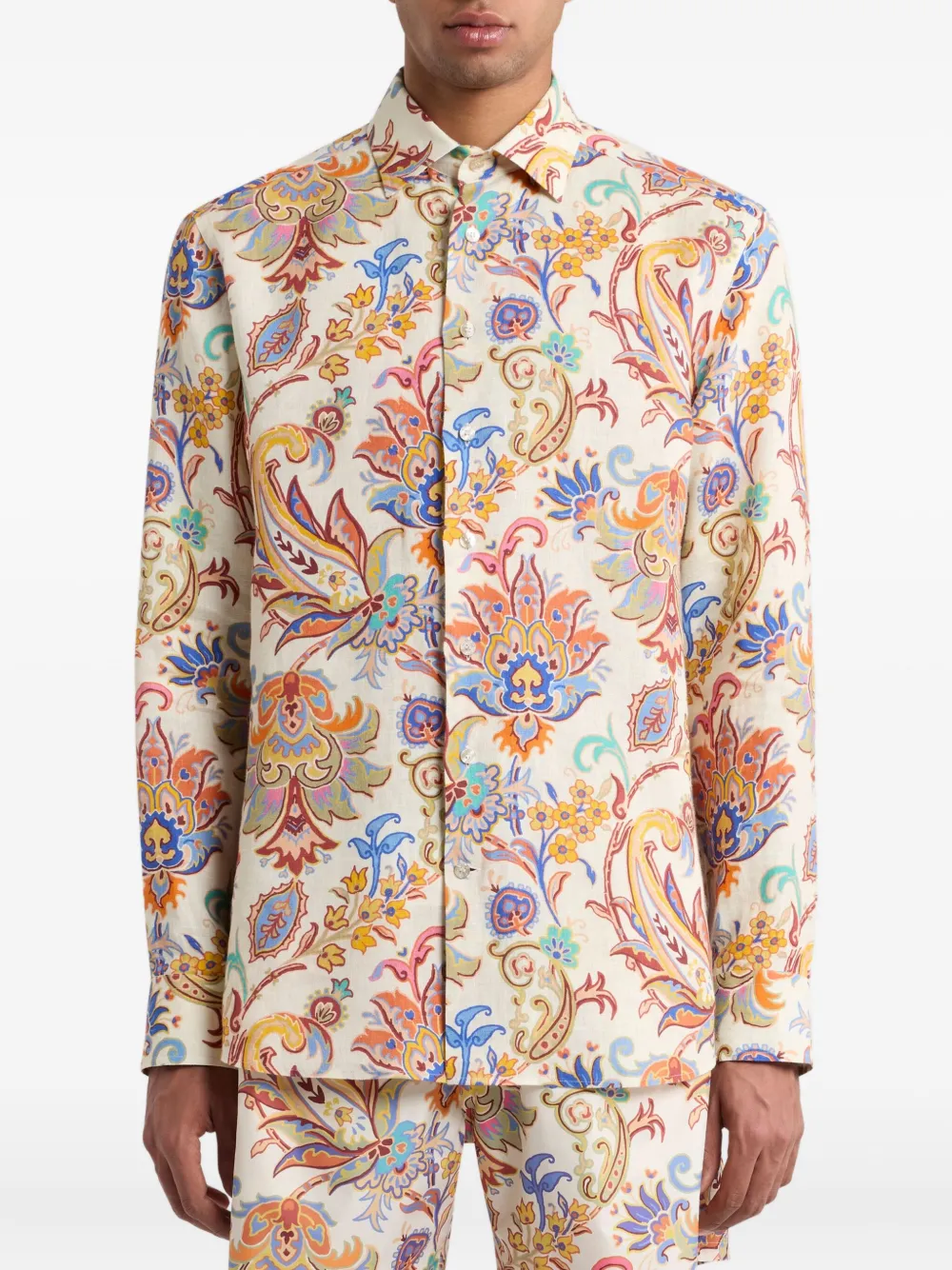 ETRO Linnen overhemd met paisley-print Beige