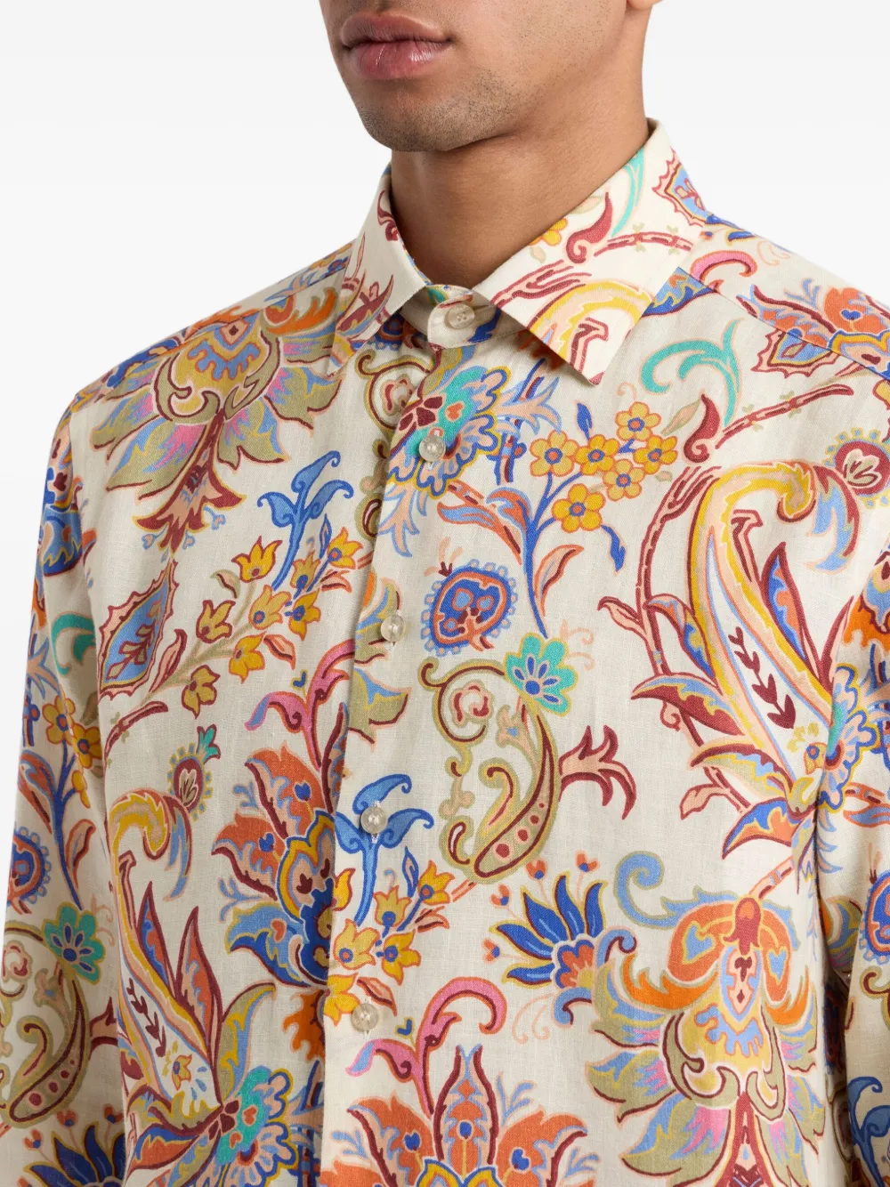 ETRO Linnen overhemd met paisley-print Beige
