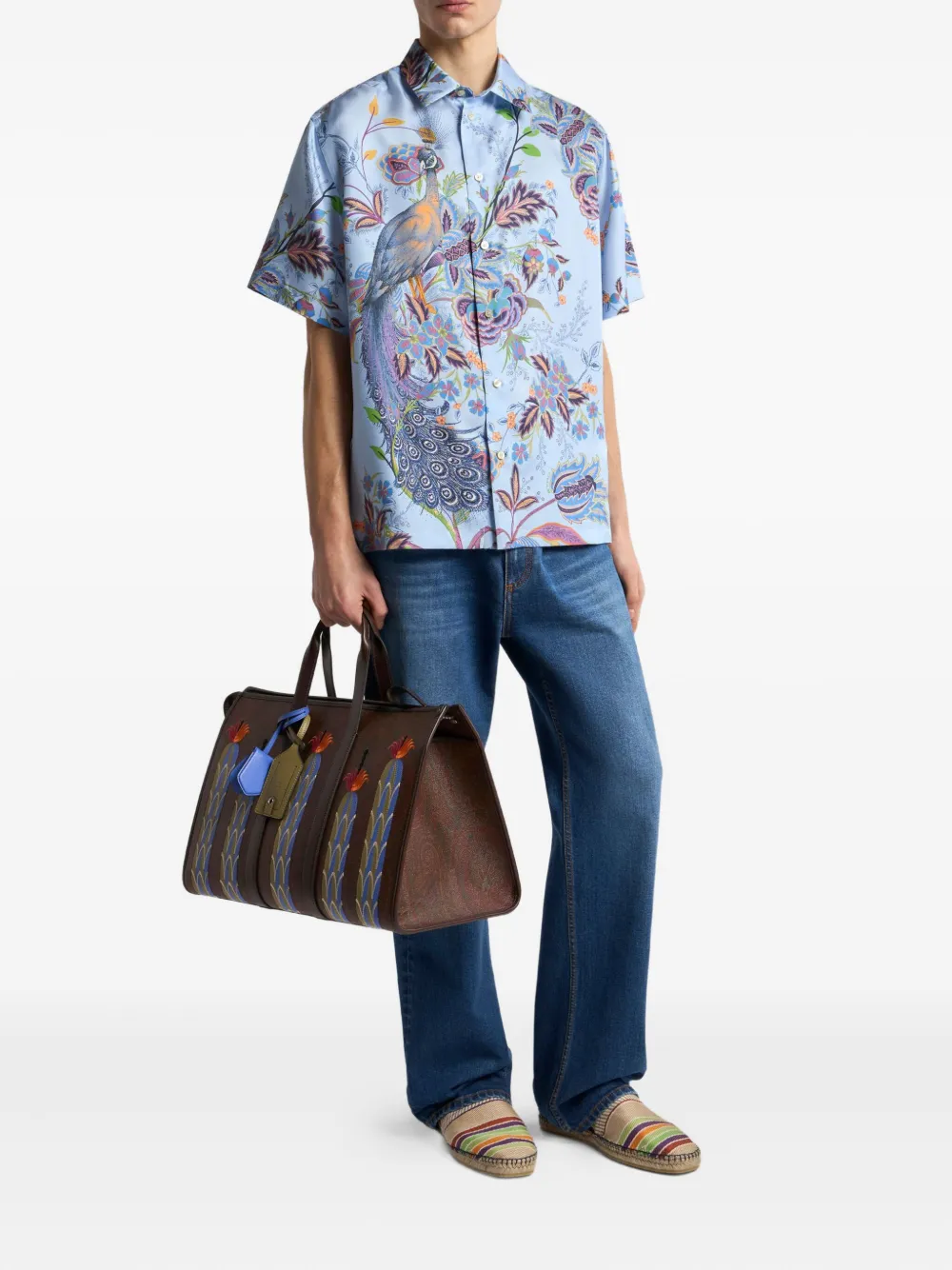 ETRO Zijden overhemd met pauwprint Blauw
