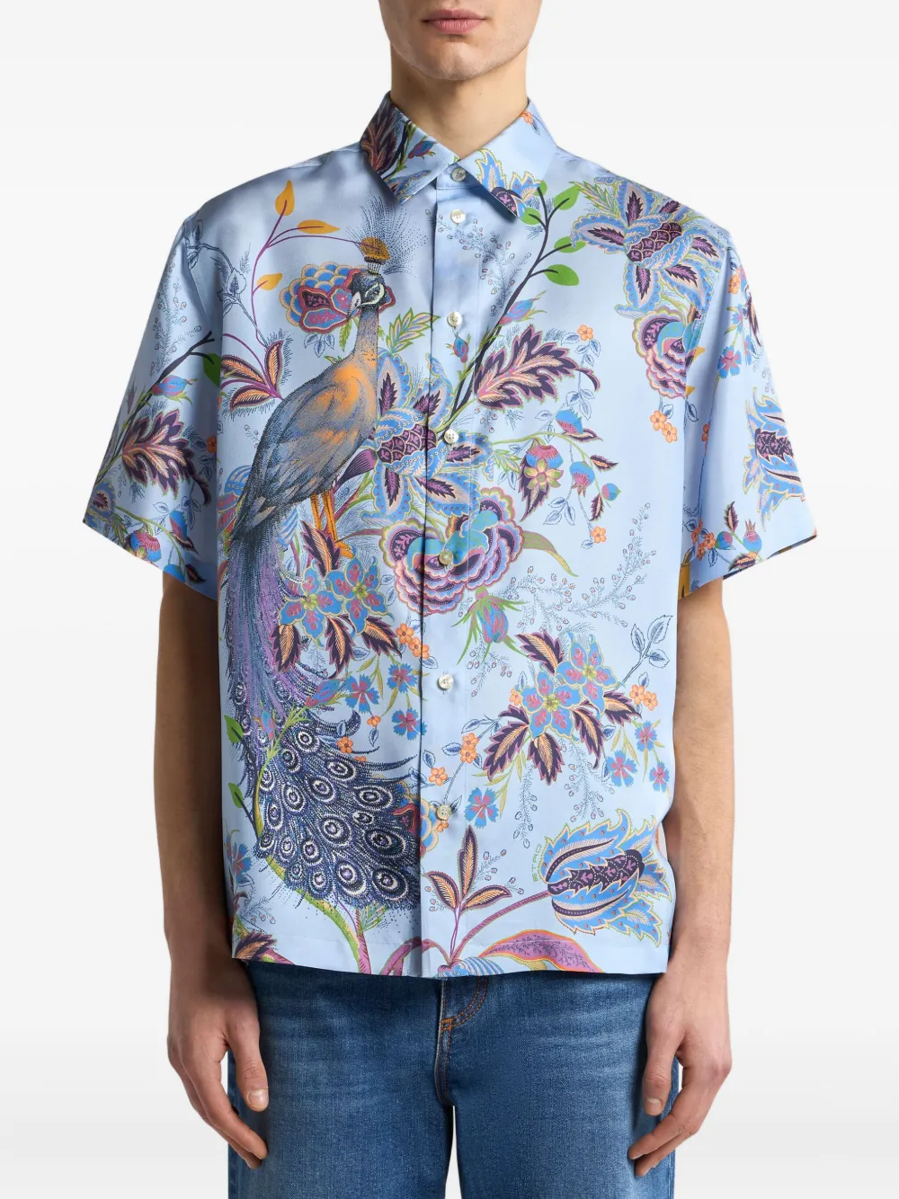 ETRO Zijden overhemd met pauwprint Blauw