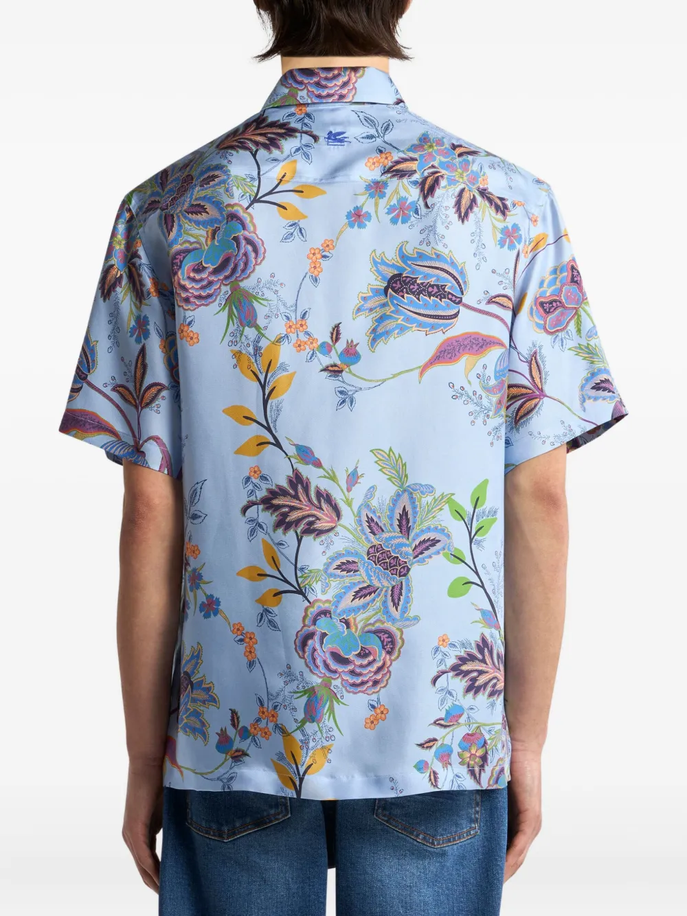 ETRO Zijden overhemd met pauwprint Blauw