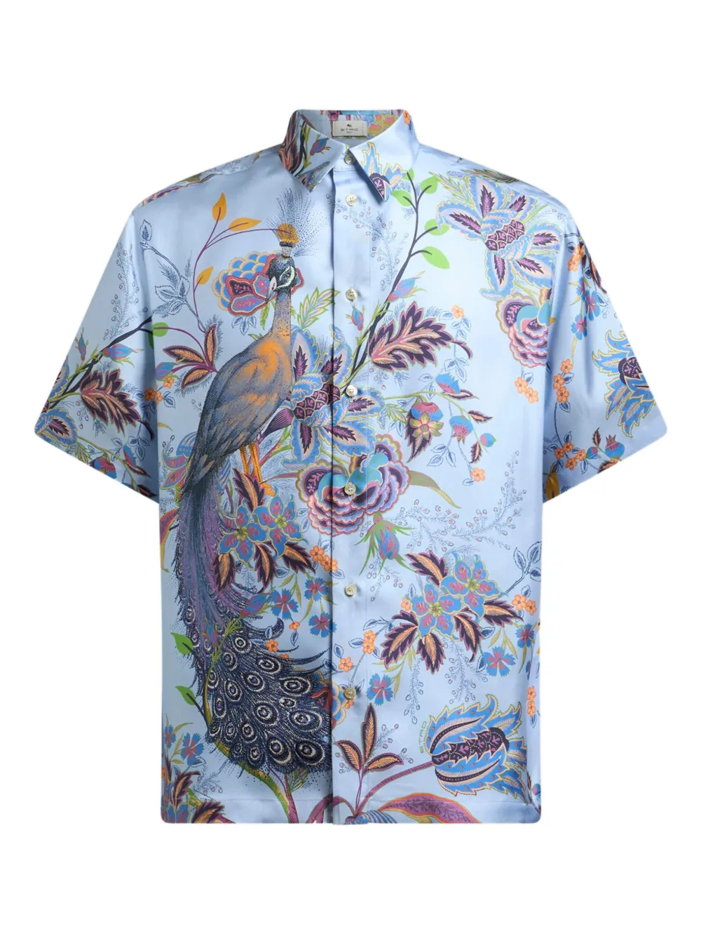 ETRO Zijden overhemd met pauwprint Blauw