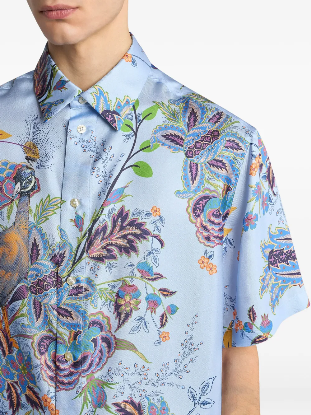 ETRO Zijden overhemd met pauwprint Blauw