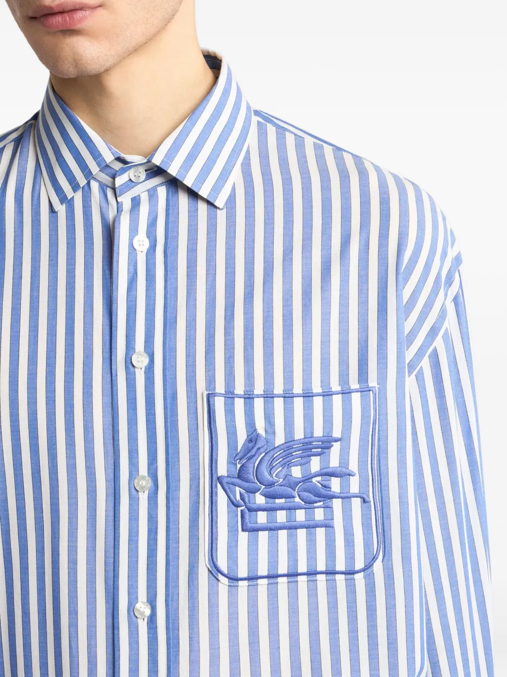 ETRO Gestreept overhemd met borduurwerk Blauw