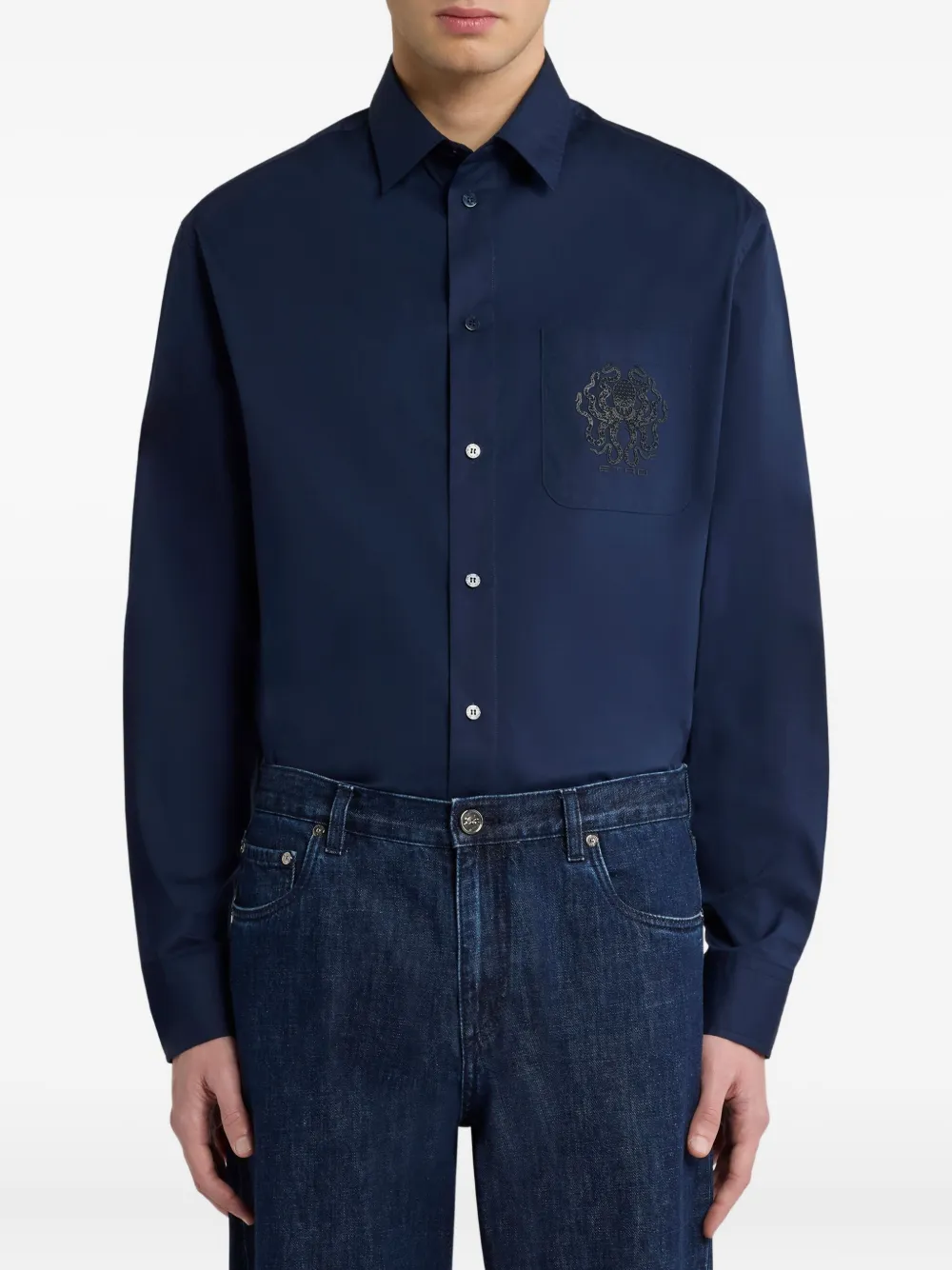 ETRO Overhemd met geborduurd logo Blauw
