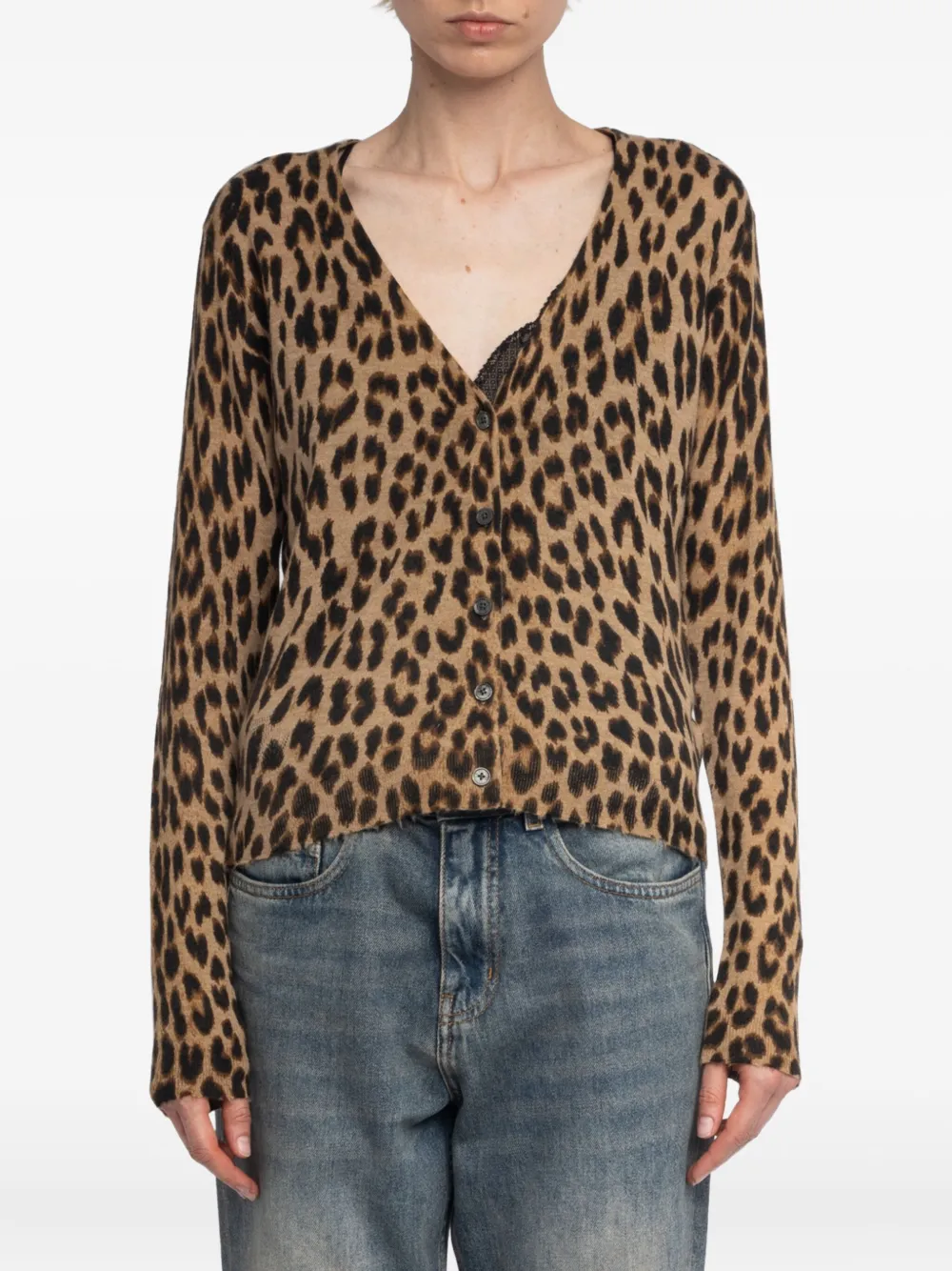 Zadig&Voltaire Manala leopard-print button cardigan Bruin