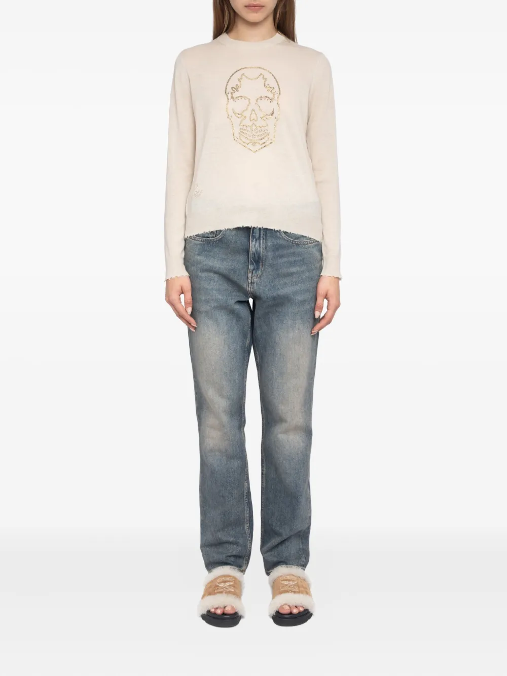 Zadig&Voltaire Kasjmier trui verfraaid met doodskop Beige