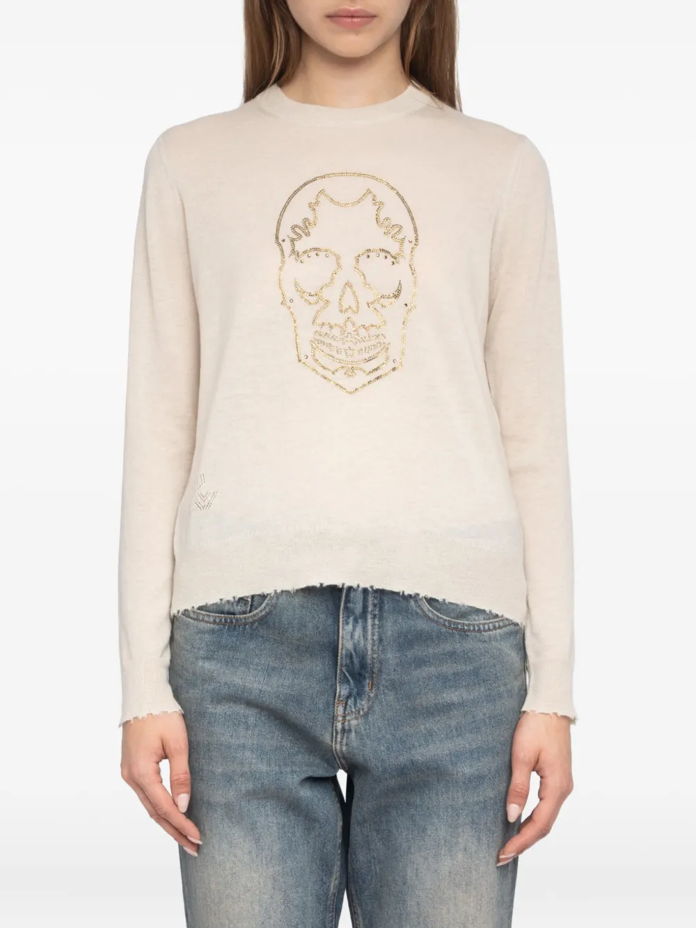 Zadig&Voltaire Kasjmier trui verfraaid met doodskop Beige