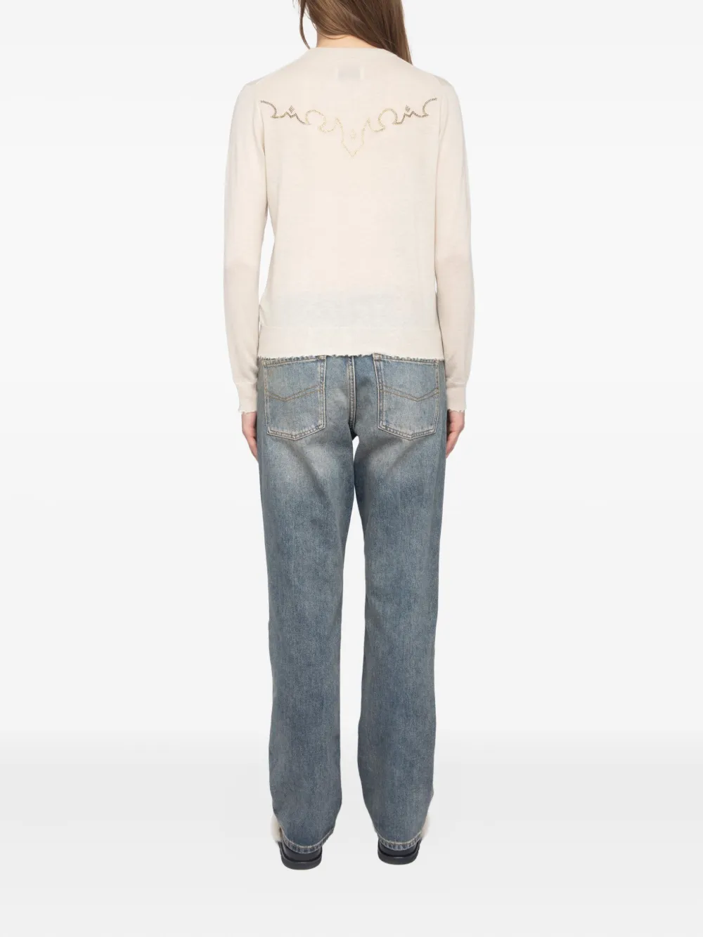 Zadig&Voltaire Kasjmier trui verfraaid met doodskop Beige
