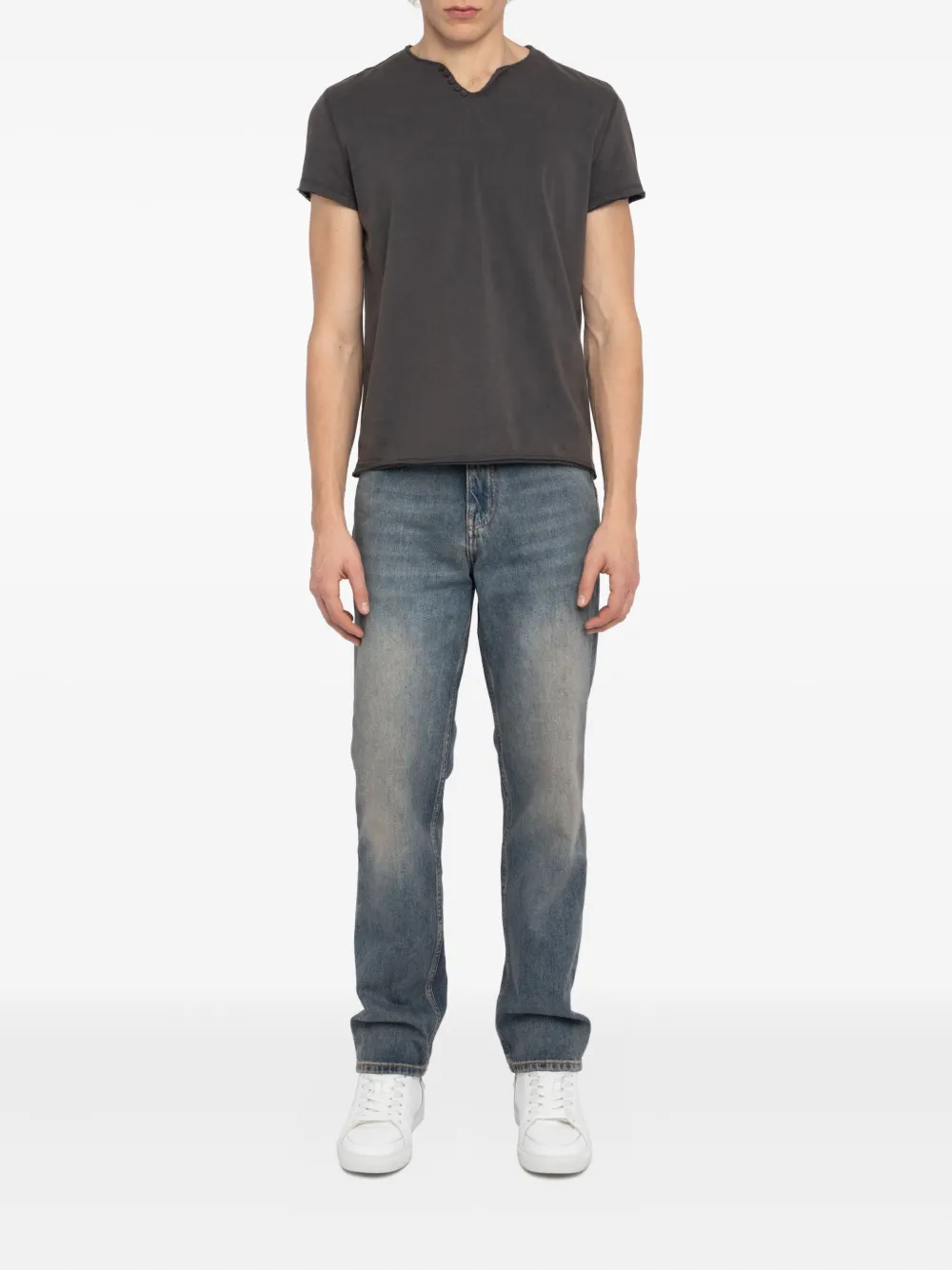 Zadig&Voltaire Tunisien Monastir button-fastening graphic-print T-shirt - Grijs