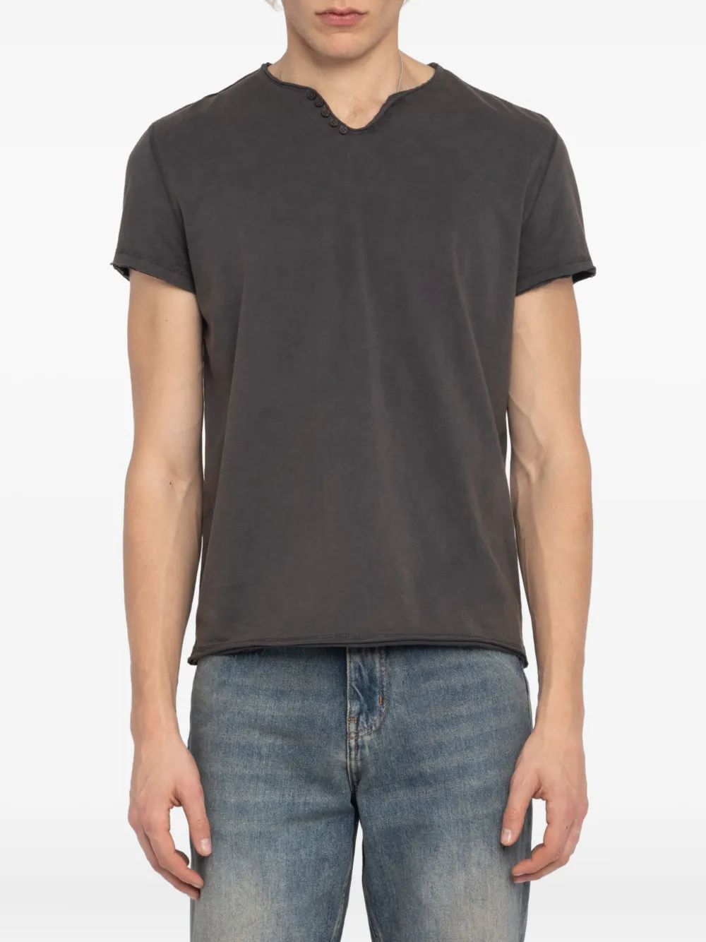 Zadig&Voltaire Tunisien Monastir T-shirt met knoopsluiting en grafische print Grijs
