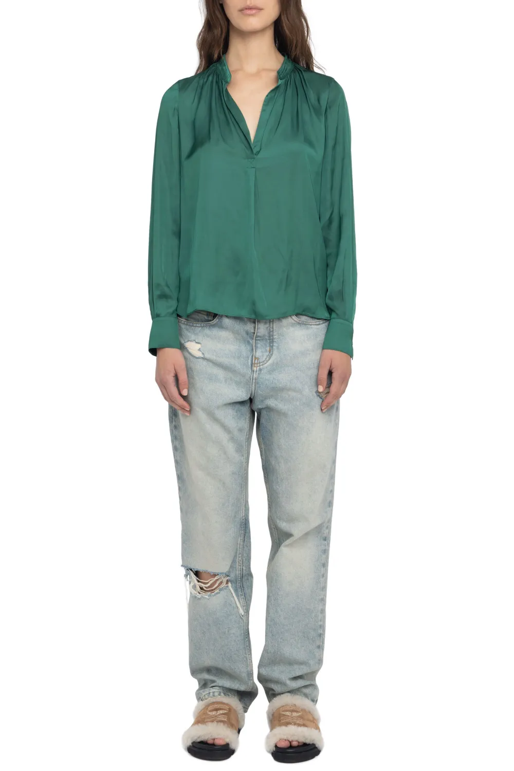Zadig & Voltaire Tink Relaxed-fit Satin Shirt In Green