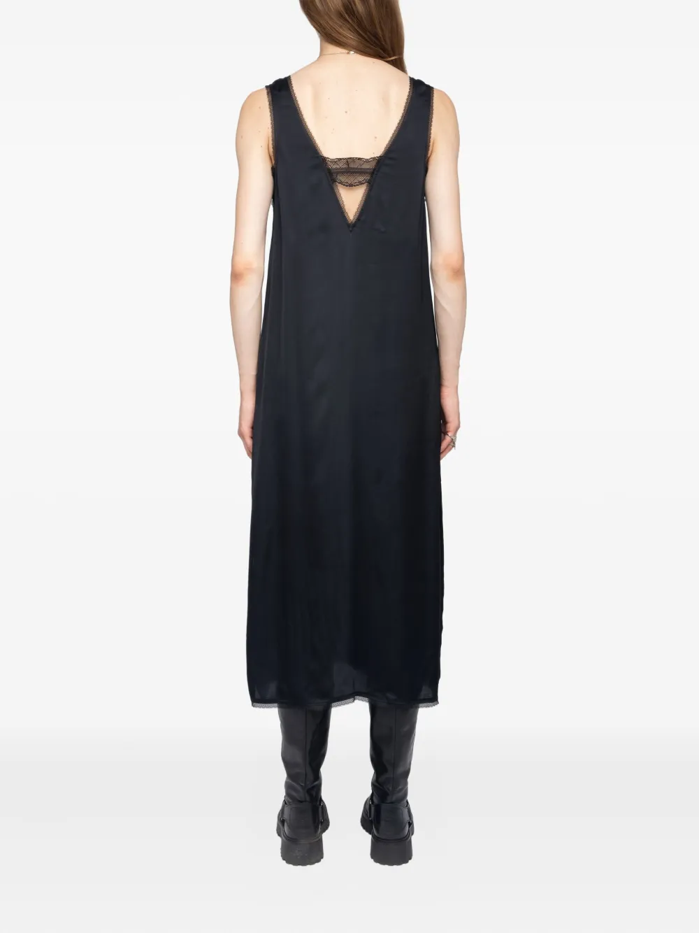 Zadig&Voltaire lace-trimmed satin midi dress Zwart