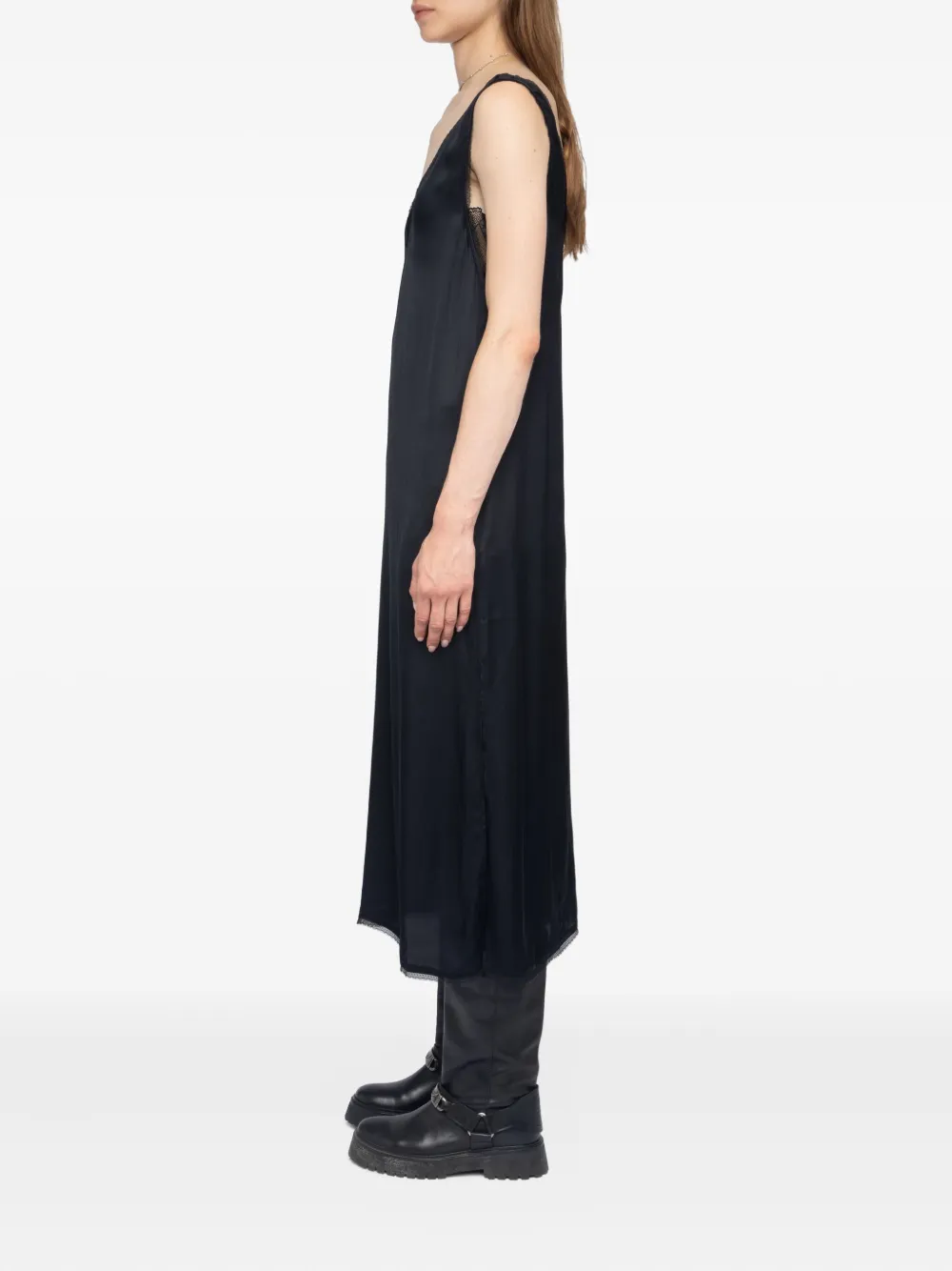 Zadig&Voltaire lace-trimmed satin midi dress Zwart