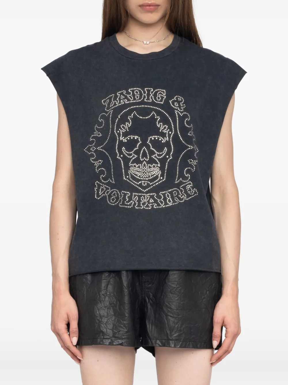 Zadig&Voltaire Strass top met doodskop Grijs