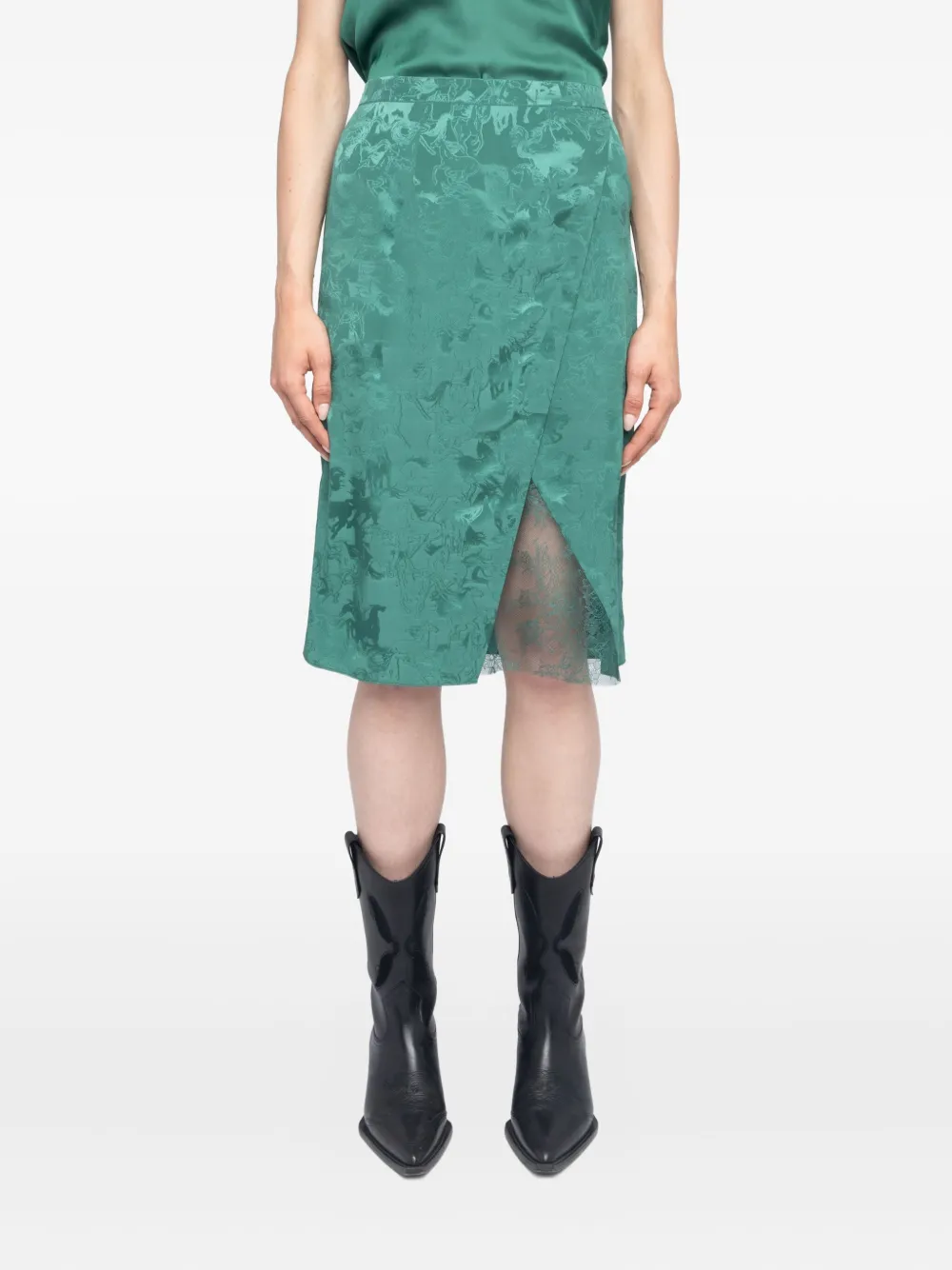 Zadig&Voltaire Julen midi-rok met kanten vlakken en jacquard Groen