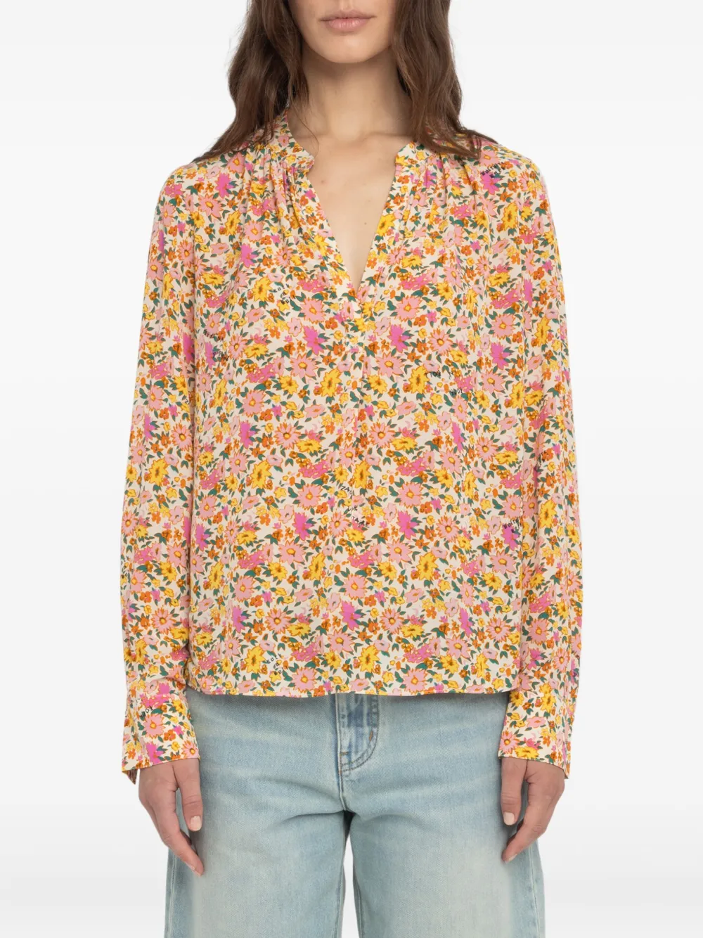 Zadig&Voltaire Tink floral-print V-neck tunic top Geel