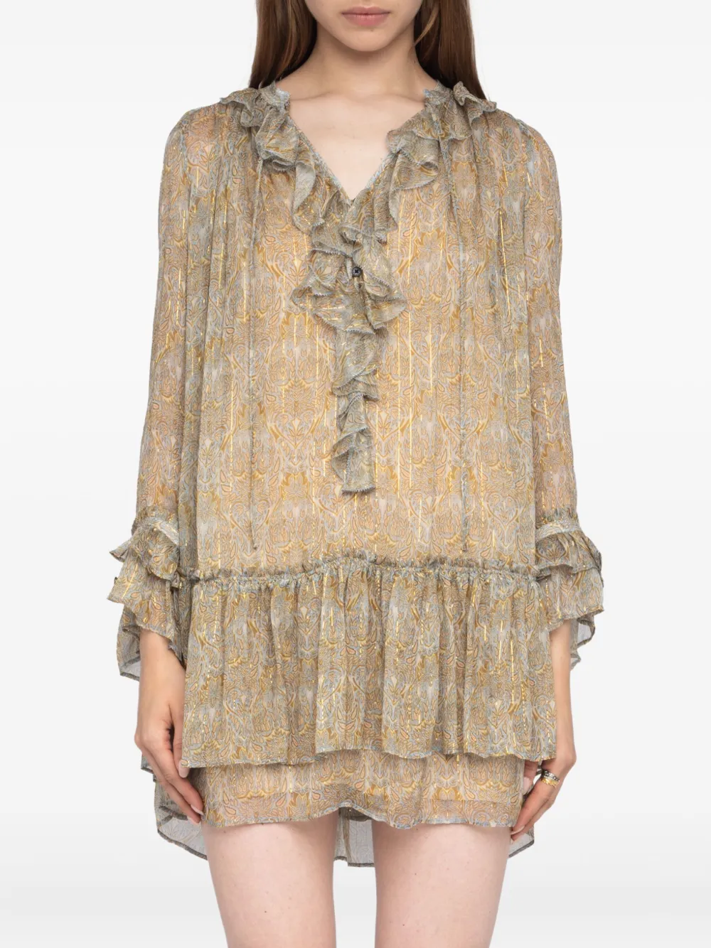 Zadig&Voltaire Ralice paisley ruffled mini dress Beige