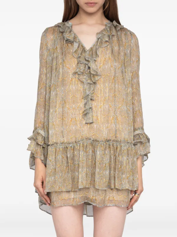 ZADIG & VOLTAIRE ランティラッフルティテルシアミニトレス Zadig&Voltaire Ralice Paisley Ruffled Mini Dress | Neutrals