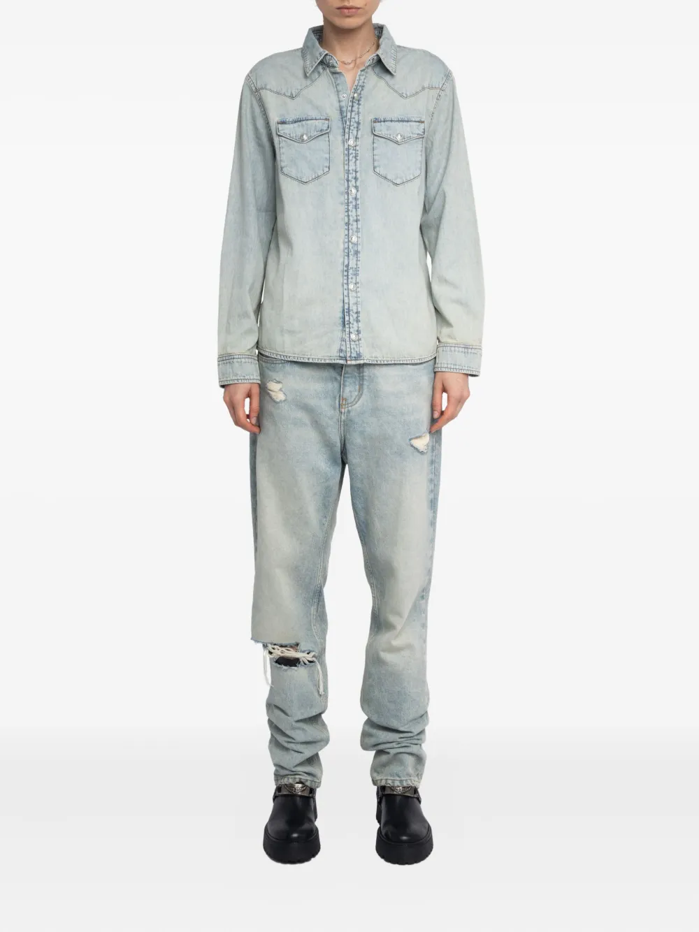Zadig&Voltaire Saby stud-embellished denim shirt - Blauw