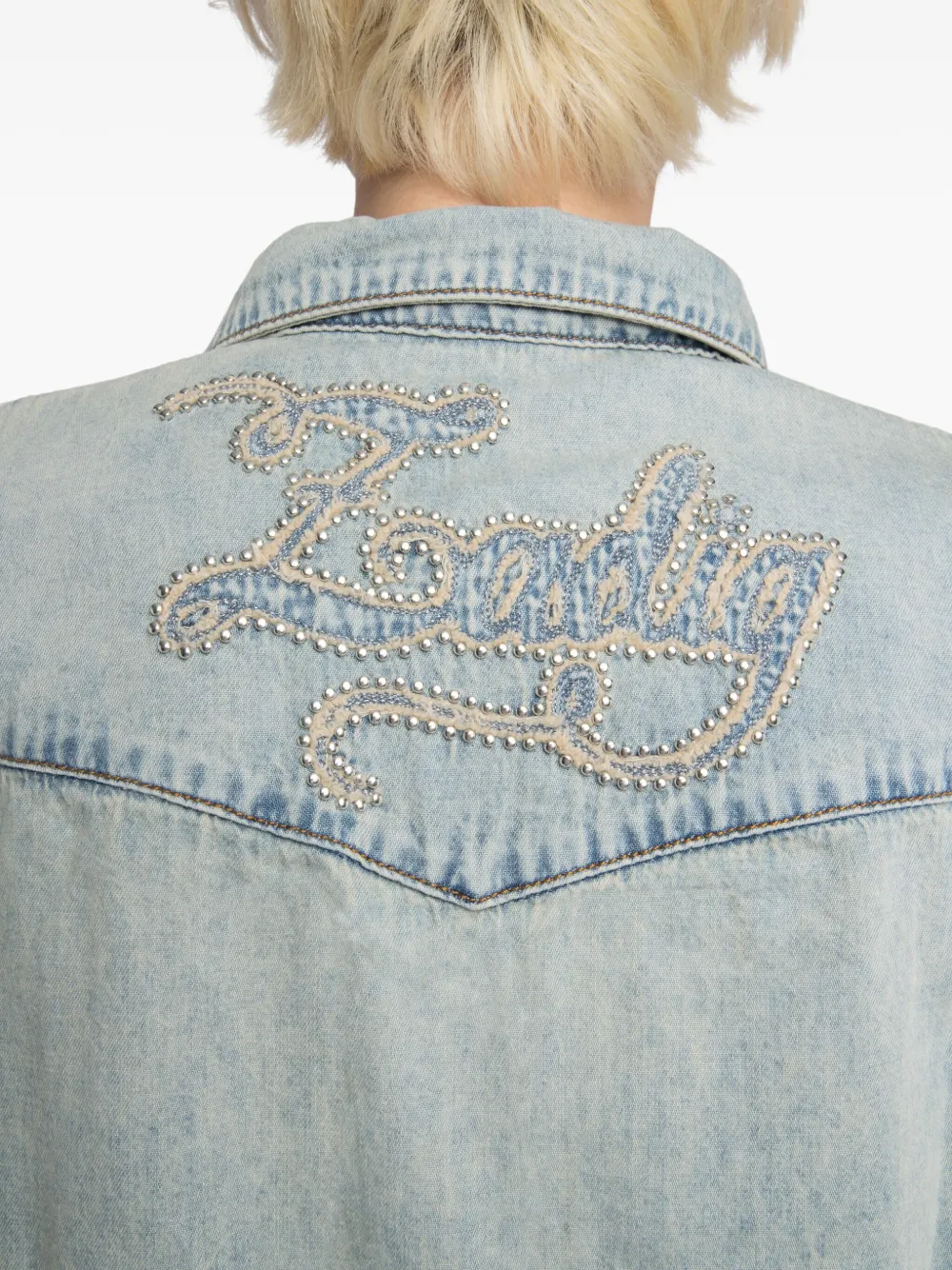 Zadig&Voltaire Saby denim blouse met studs Blauw