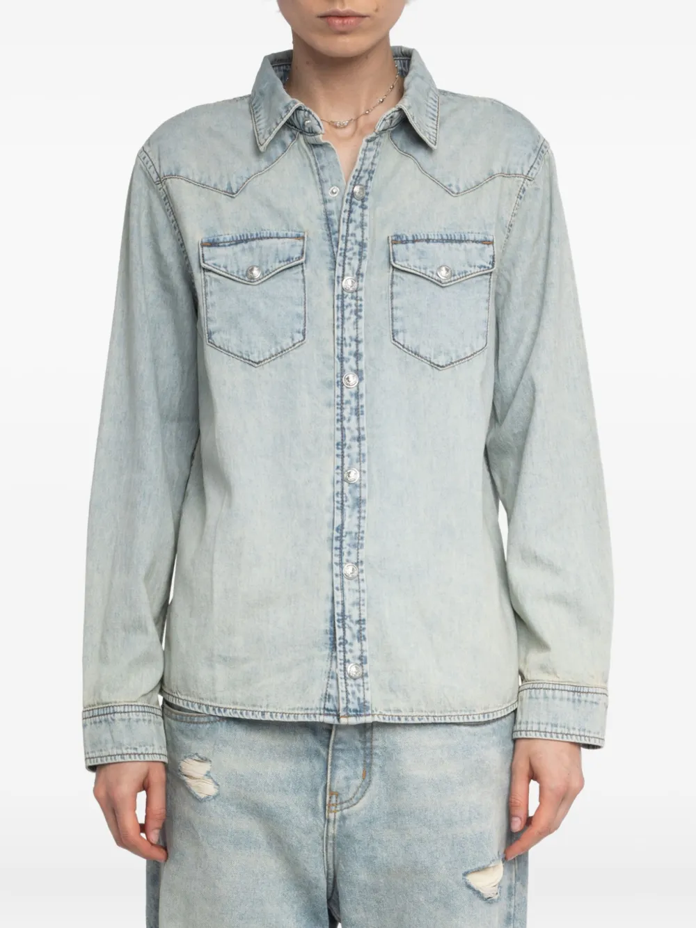 Zadig&Voltaire Saby denim blouse met studs Blauw