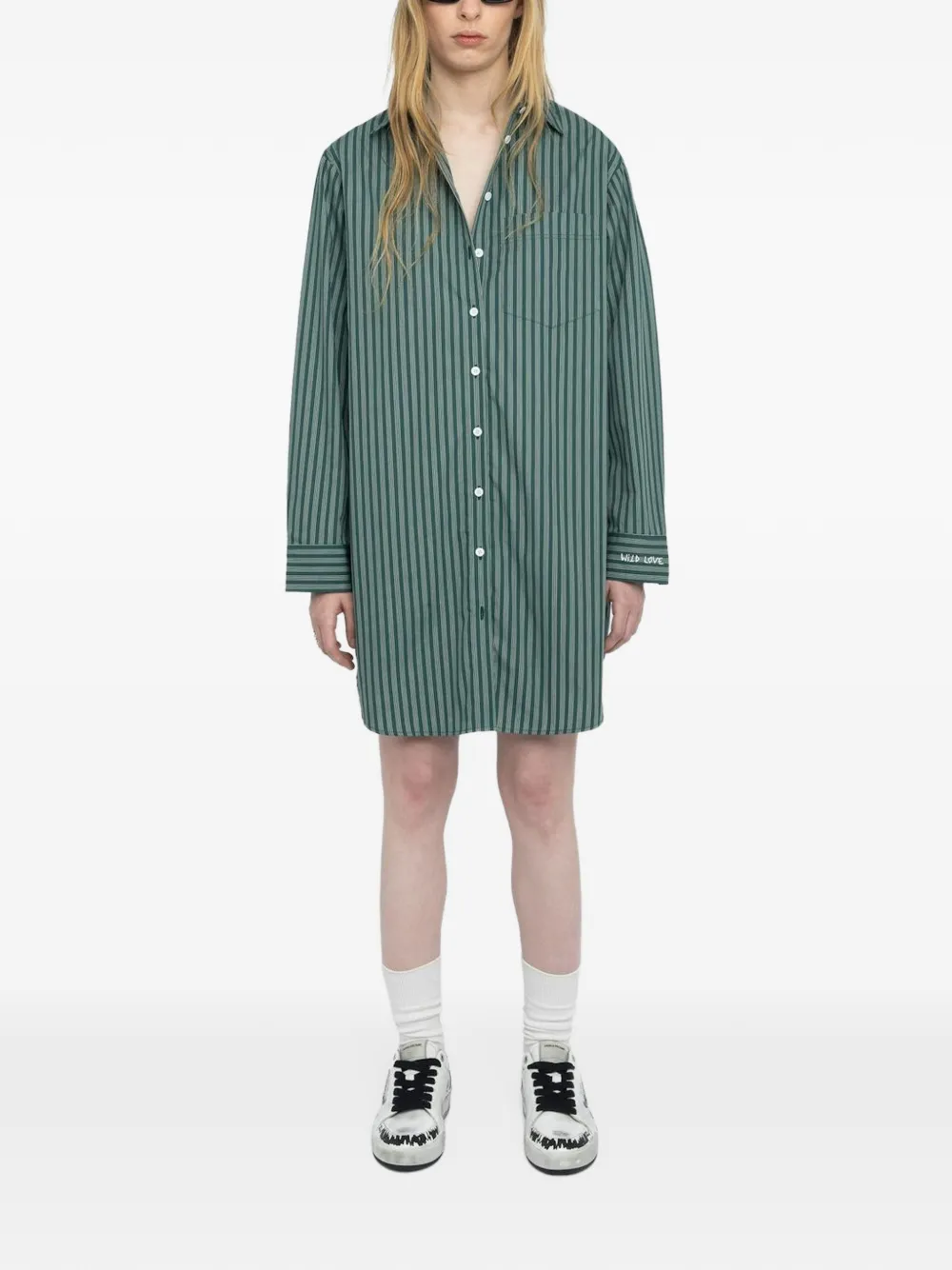 Zadig&Voltaire Rorning gestreepte mini-blousejurk met lange mouwen Groen