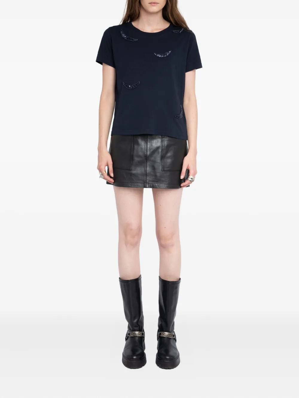 Zadig & Voltaire Beaded Wings Cotton T-shirt In Blue