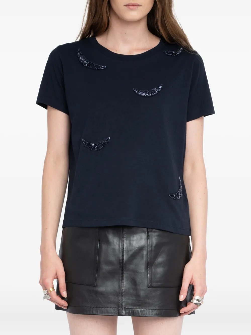 Zadig & Voltaire Beaded Wings Cotton T-shirt In Blue