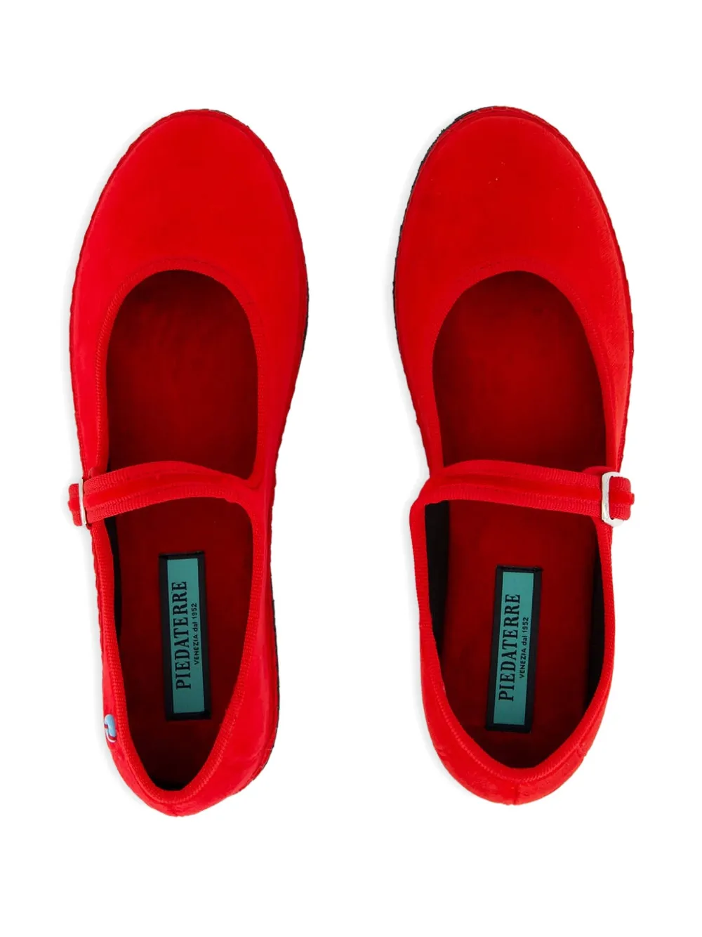 Piedaterre Mary Jane Velvet Buckle Ballet Flats In Red