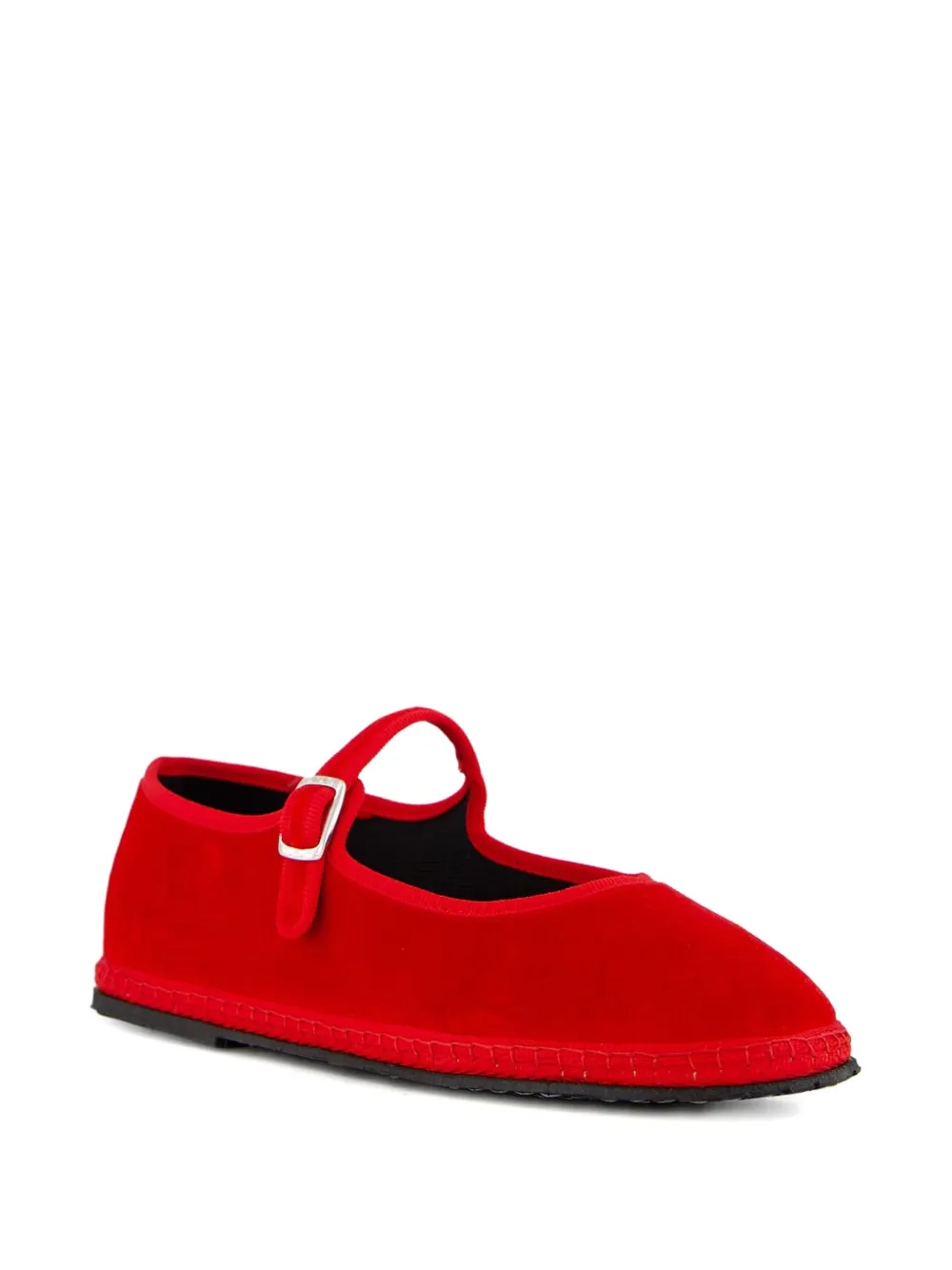 Piedaterre Mary Jane Velvet Buckle Ballet Flats In Red