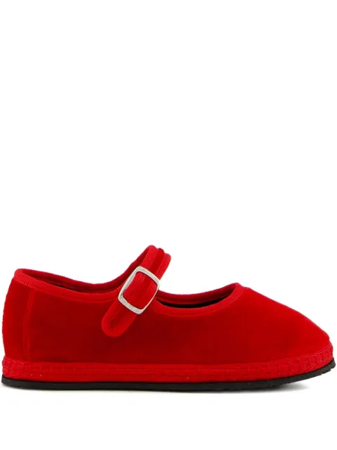 PIEDATERRE velvet buckled ballet flats