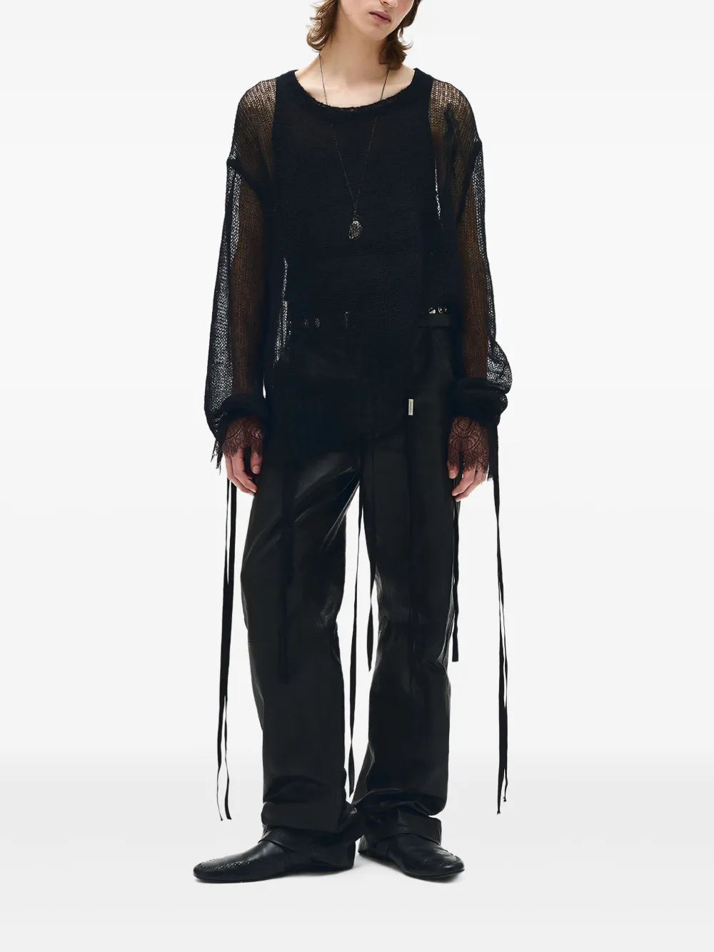 Ann Demeulemeester Leren broek - Zwart