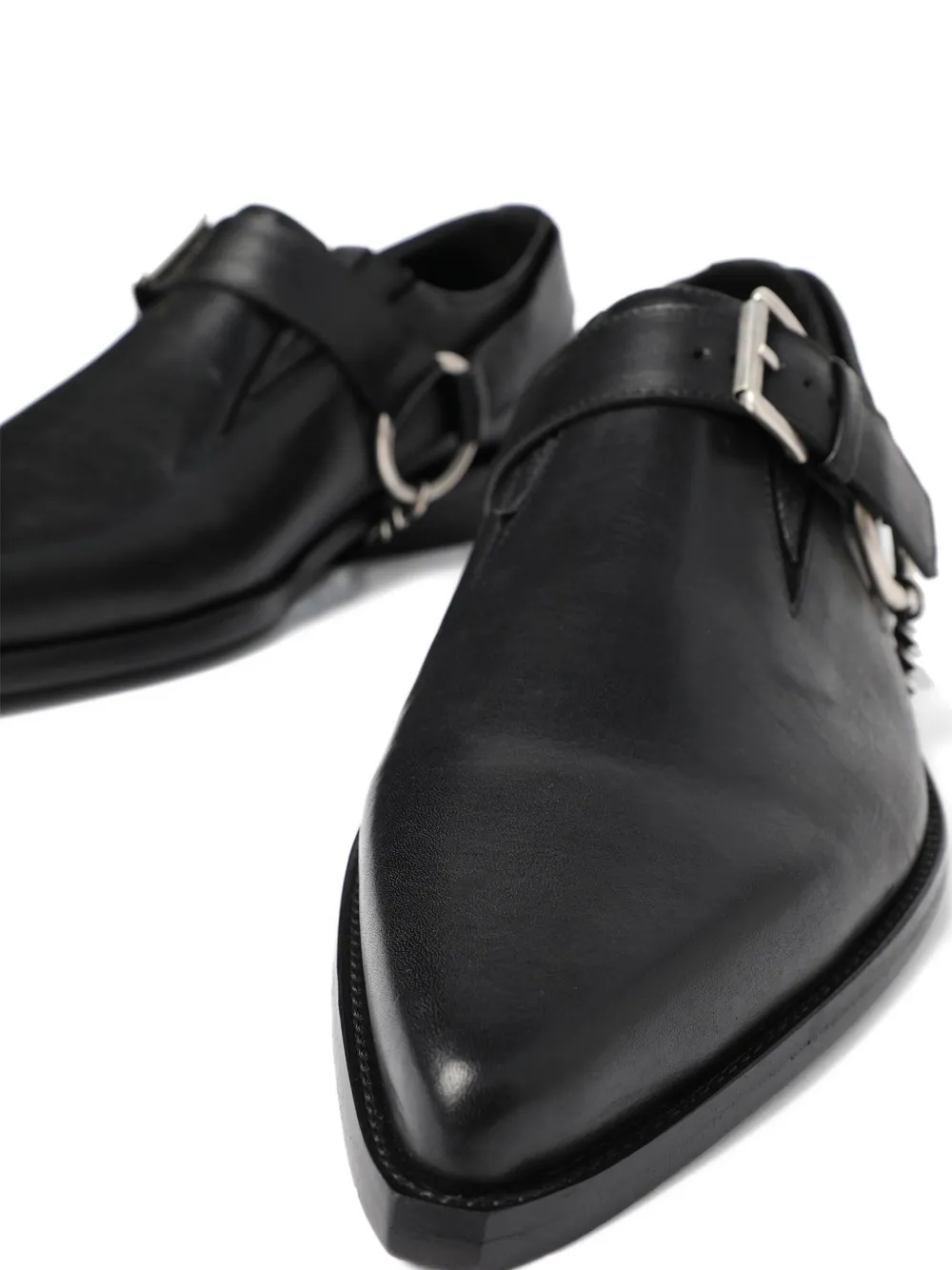 Ann Demeulemeester Pointy buckle-detail leather monk shoes Black