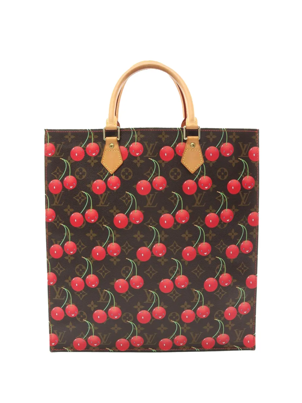 Pre-owned Louis Vuitton 2005 Takashi Murakami Monogram Cerises Sac Plat Tote Bag In 褐色
