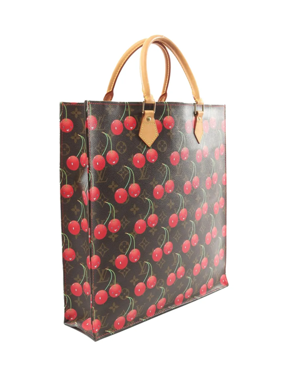 Pre-owned Louis Vuitton 2005 Takashi Murakami Monogram Cerises Sac Plat Tote Bag In 褐色