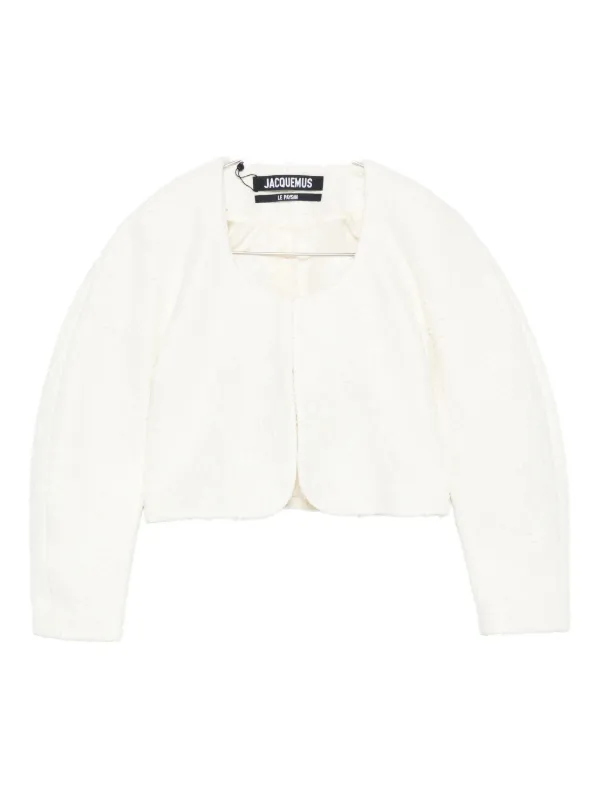 Jacquemus Cropped Tweed Jacket | White | FARFETCH