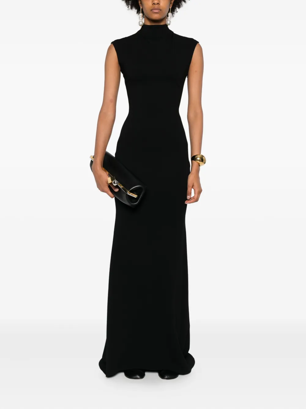 Jacquemus Maxi-jurk met hoge hals - Zwart