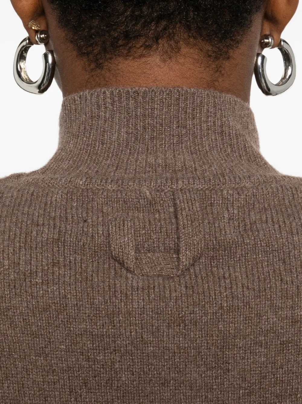 Jacquemus Short Sleeve Mock Neck Top With Shoulder Pads In Brown
