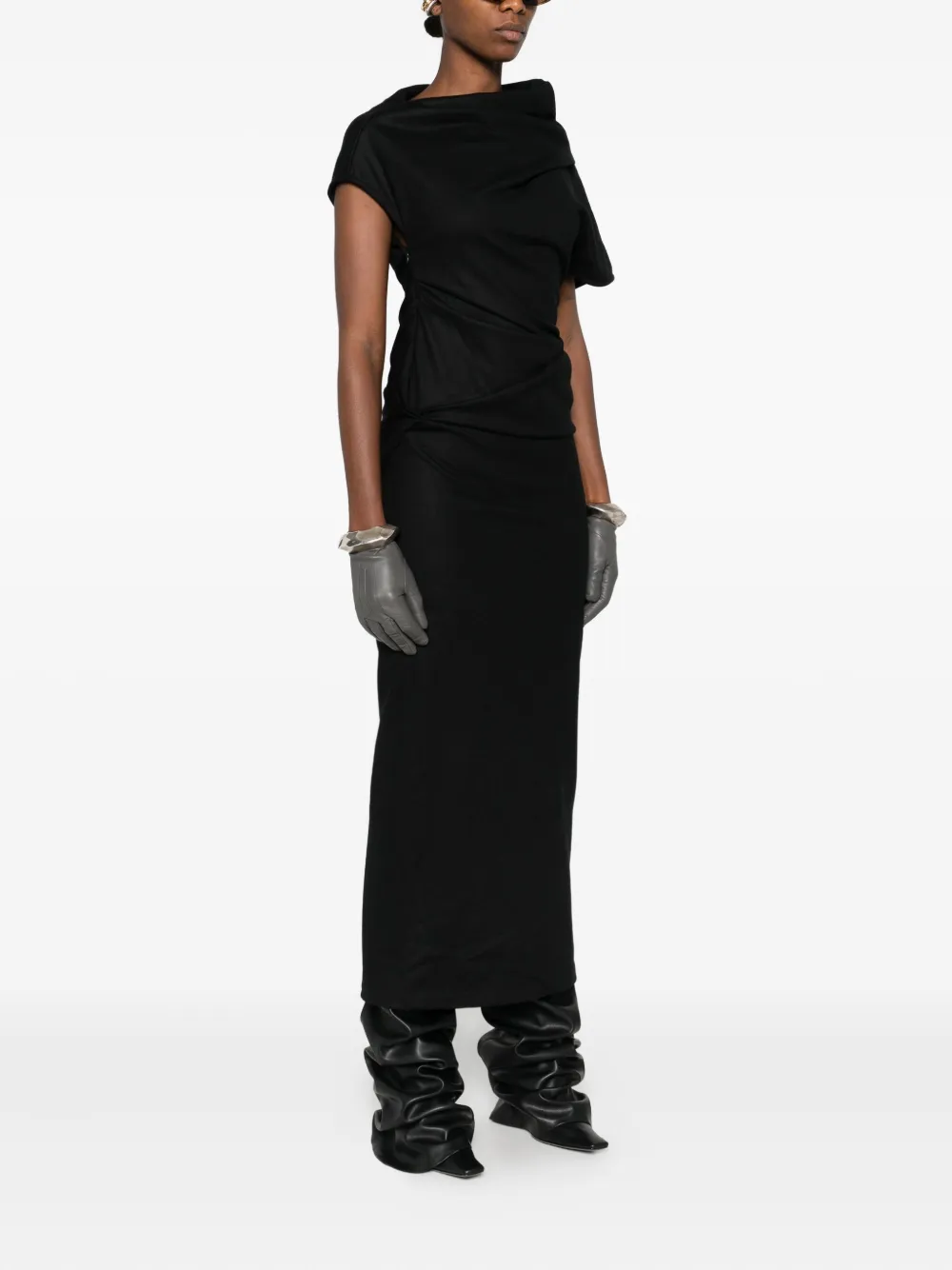 Entire Studios Midi Dress With High Neckline And Slits In Black