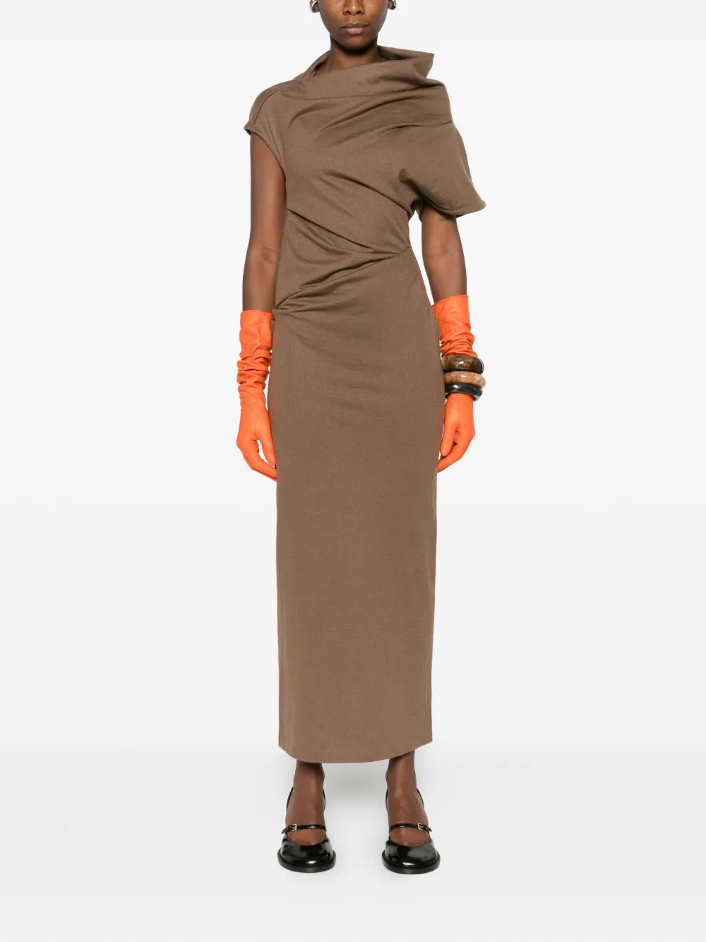 ENTIRE STUDIOS high-neck draped midi dress - Bruin