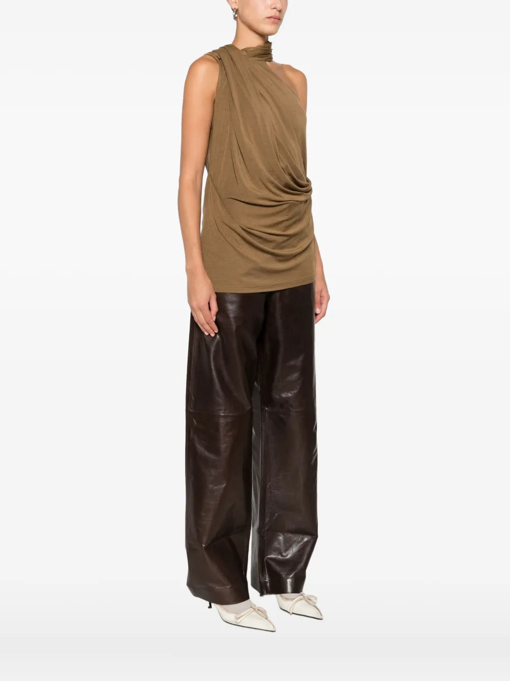 Entire Studios Dalters Draped One-shoulder Top In Brown
