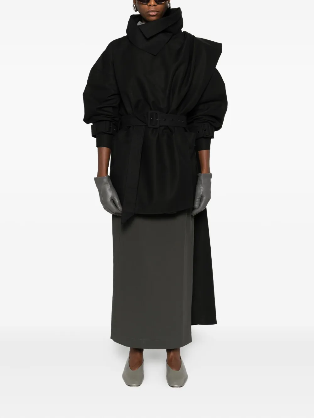 Entire Studios Belted Cape Coat In Black