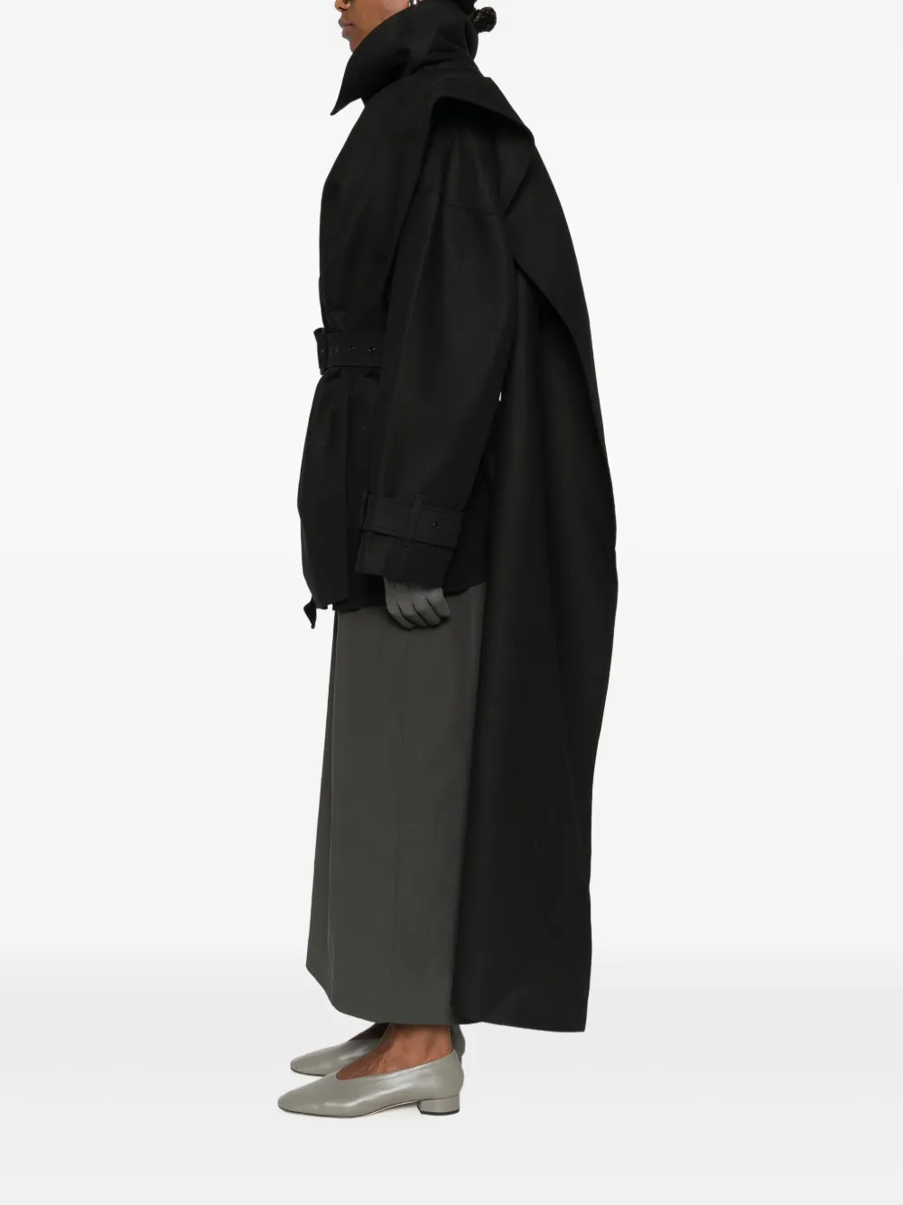 Entire Studios Belted Cape Coat In Black