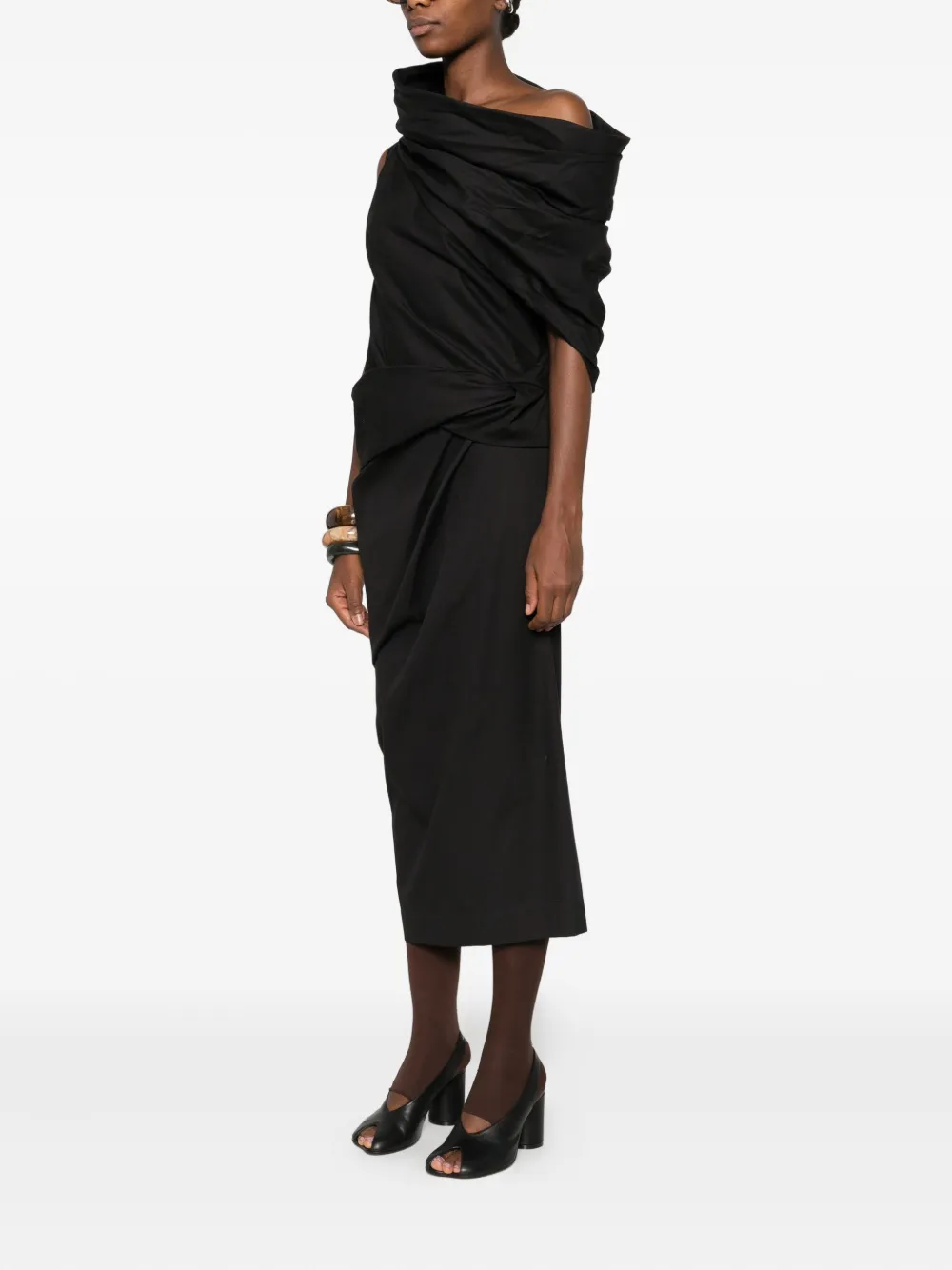 Entire Studios Moulded Draped Cowl-neck Midi Dress In Black