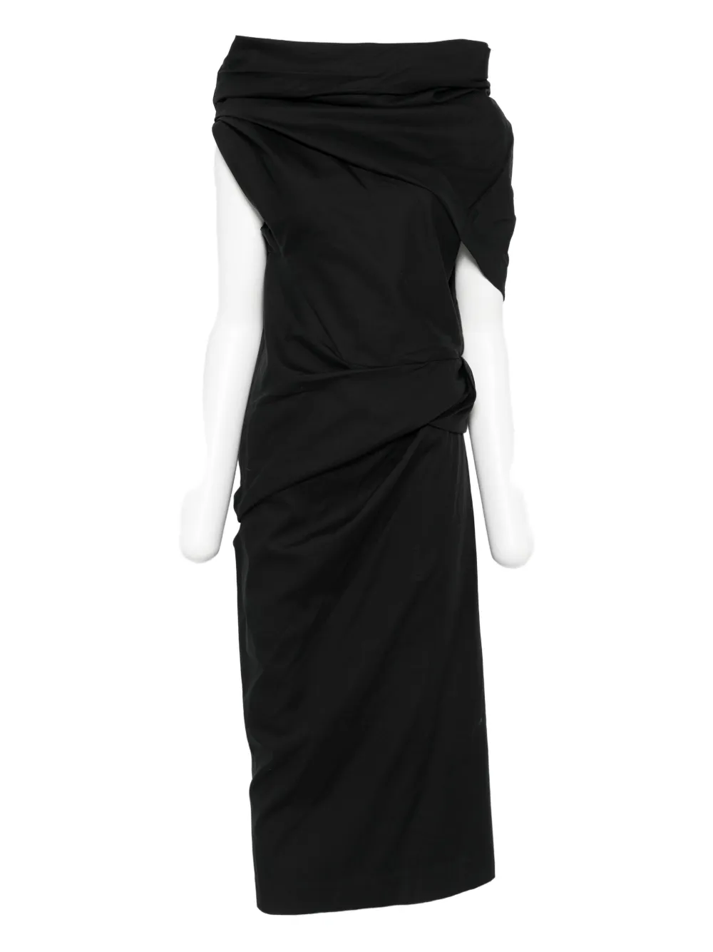 Entire Studios Moulded Draped Cowl-neck Midi Dress In Black
