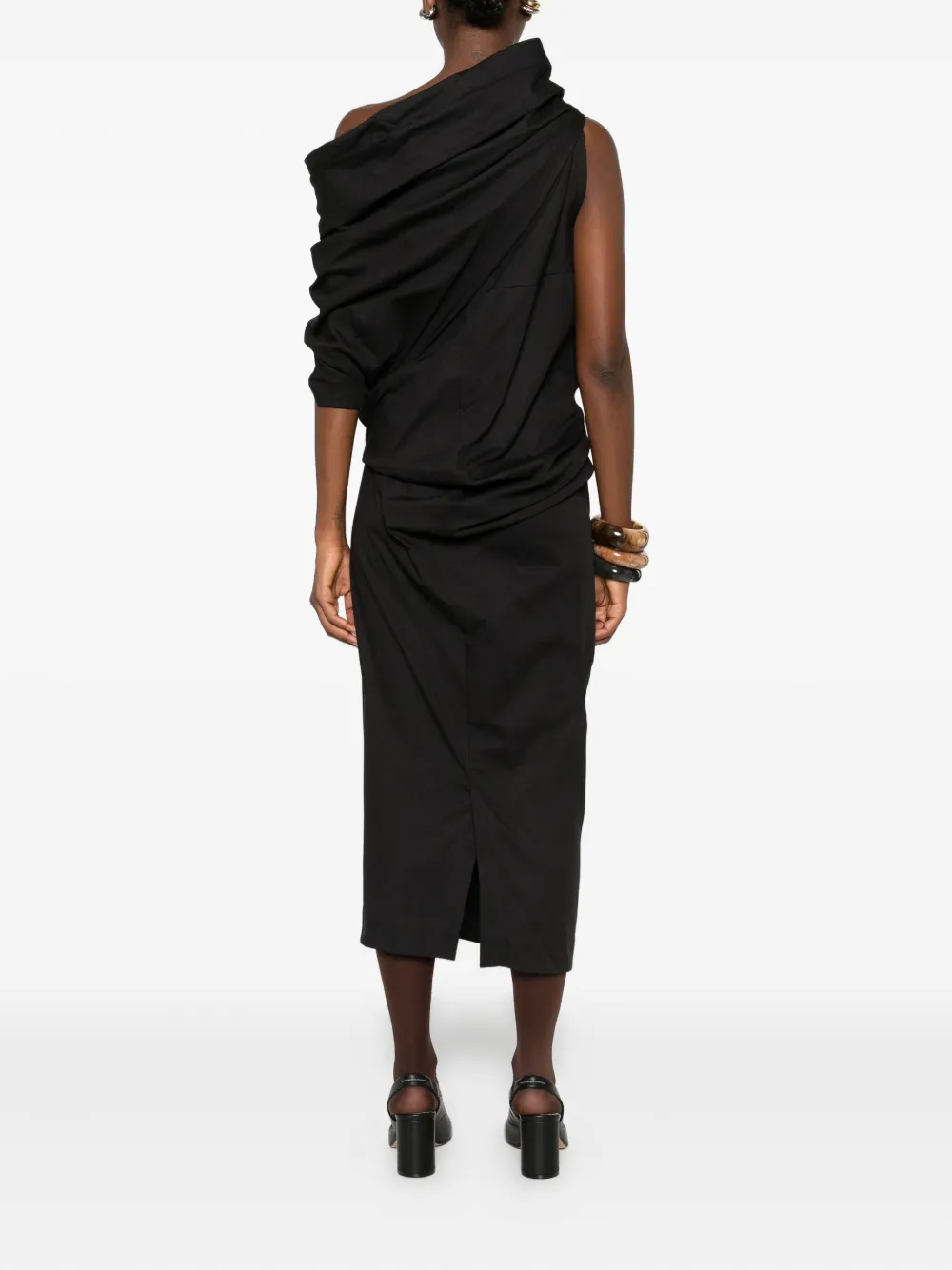 Entire Studios Moulded Draped Cowl-neck Midi Dress In Black