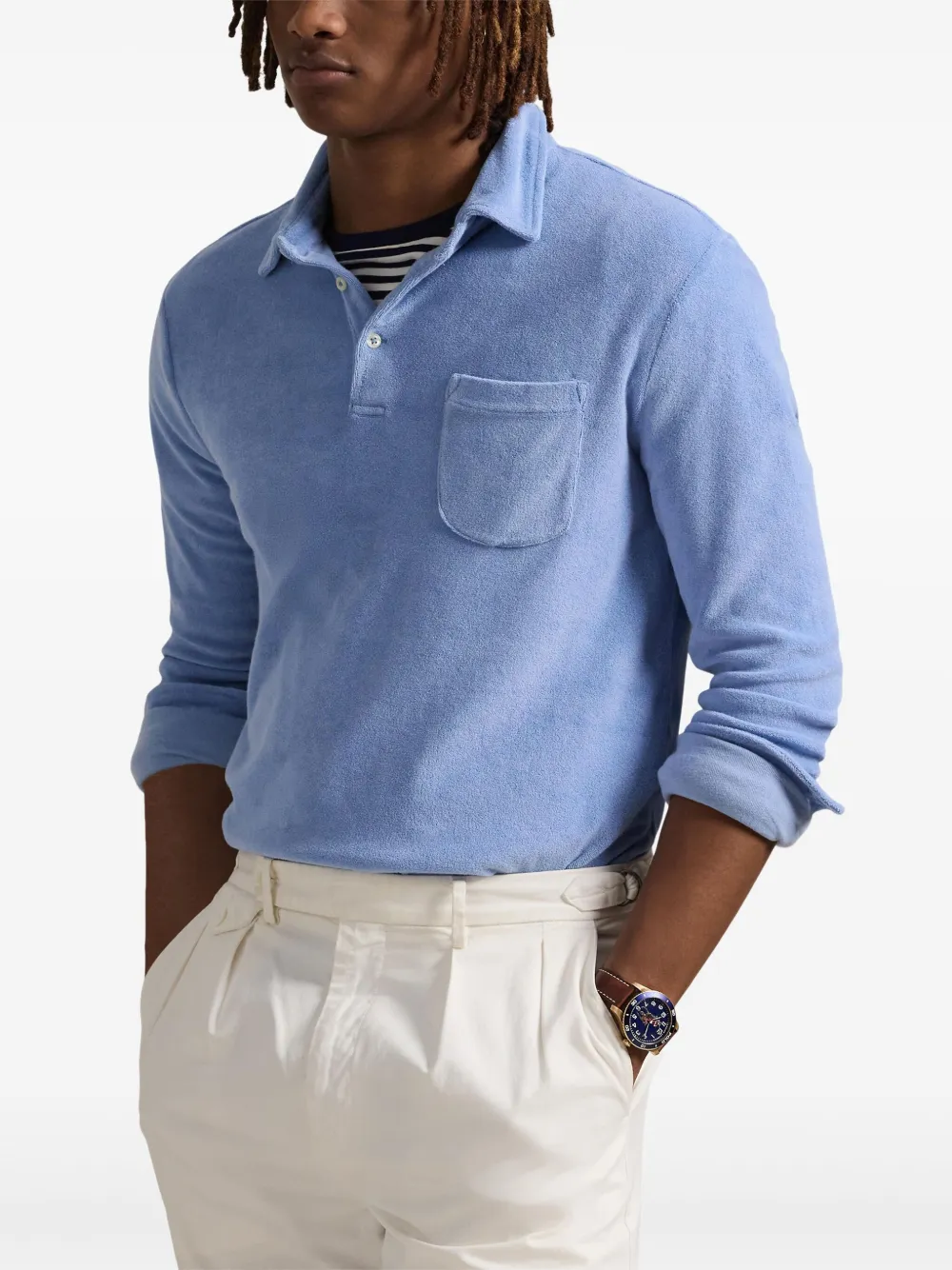 Polo Ralph Lauren Badstof poloshirt met franje Blauw